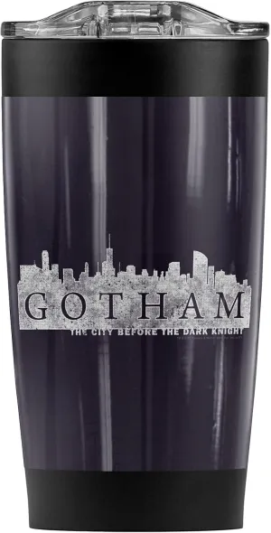 Gotham Skyline Logo Stainless Steel Tumbler 20 oz Coffee Travel Mug/Cup, Vacuum Insulated & Double Wall with Leakproof Sliding Lid | Great for Hot Drinks and Cold Beverages