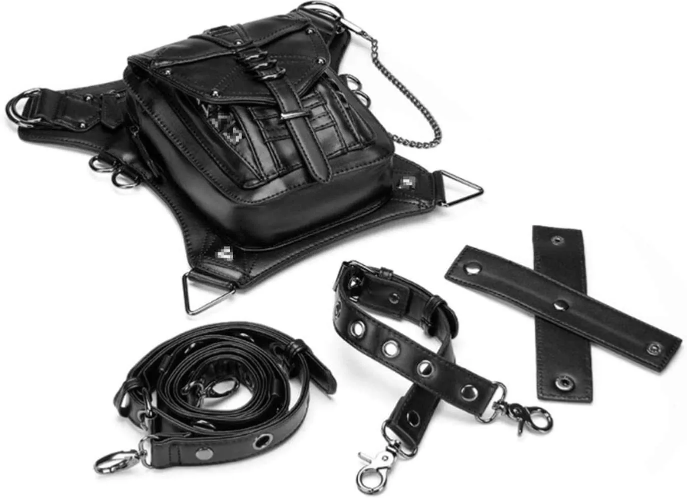 Gothic Waist Bag Punk Tactical Drop Leg Bag Outdoor Bike Motorcycle Cycling Hiking Fanny Pack Hip/Thigh Pouch Shoulder Bag Black (Black Ring)