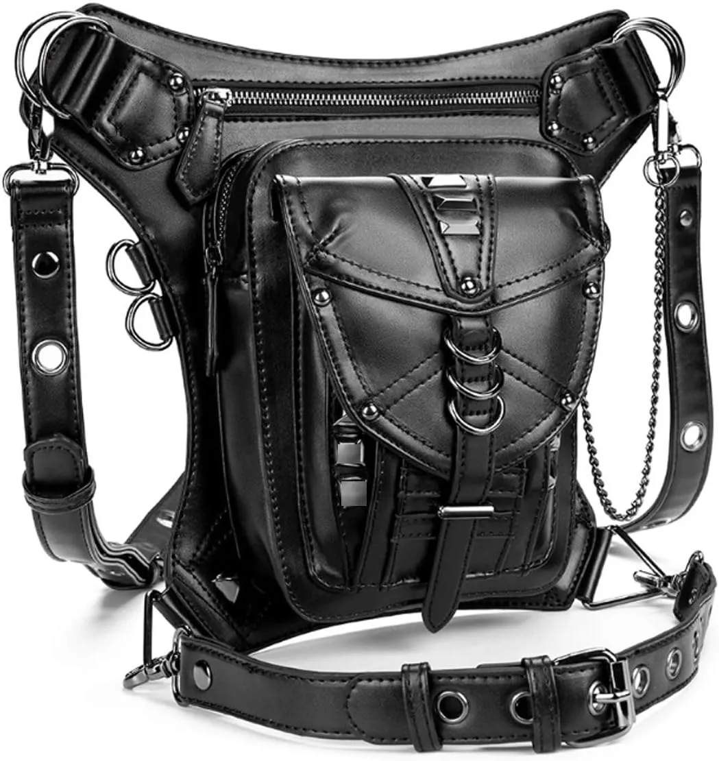 Gothic Waist Bag Punk Tactical Drop Leg Bag Outdoor Bike Motorcycle Cycling Hiking Fanny Pack Hip/Thigh Pouch Shoulder Bag Black (Black Ring)