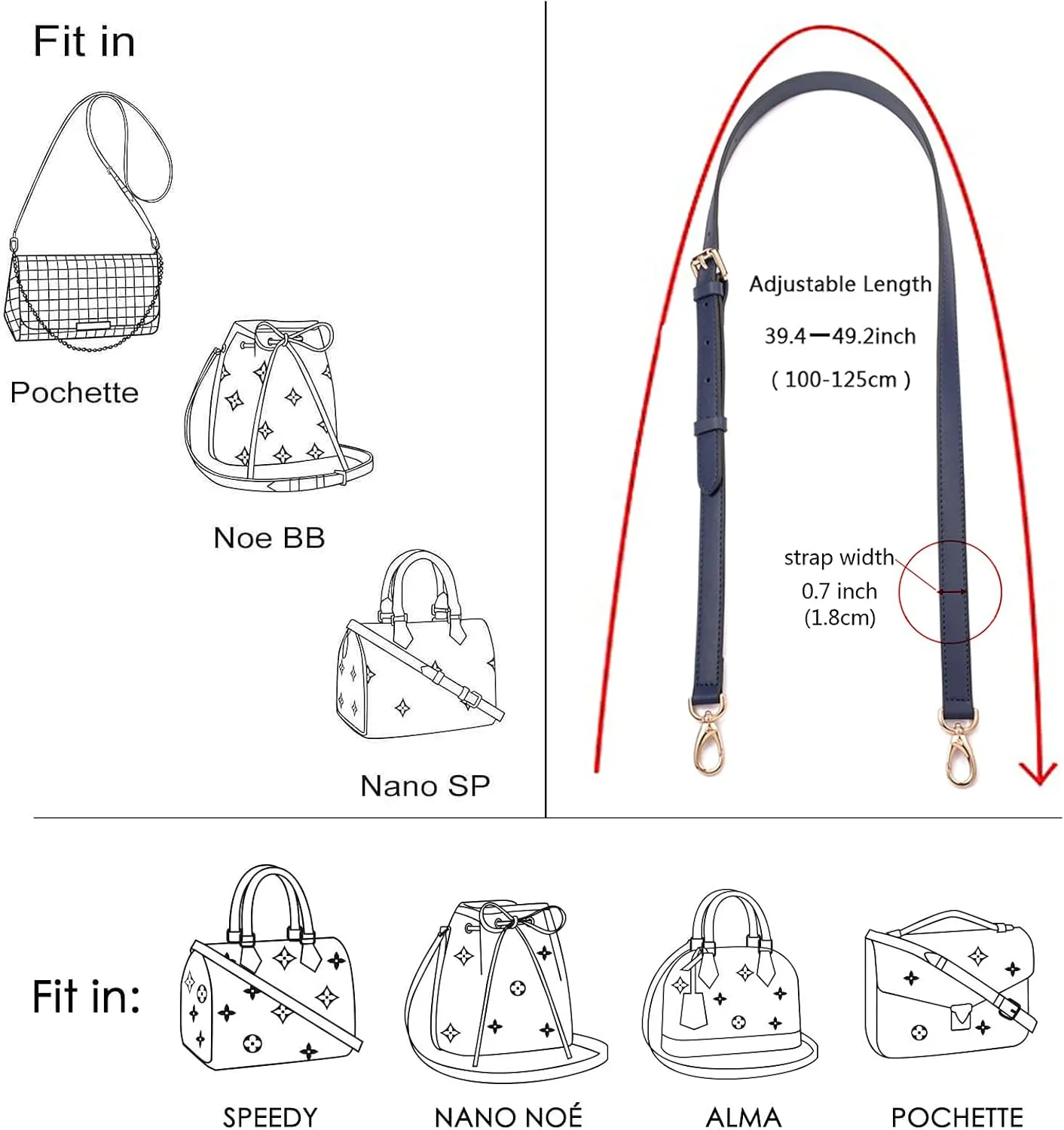 GOXTECH Genuine Leather Purse Strap Replacement Crossbody Handbag Long Adjustable