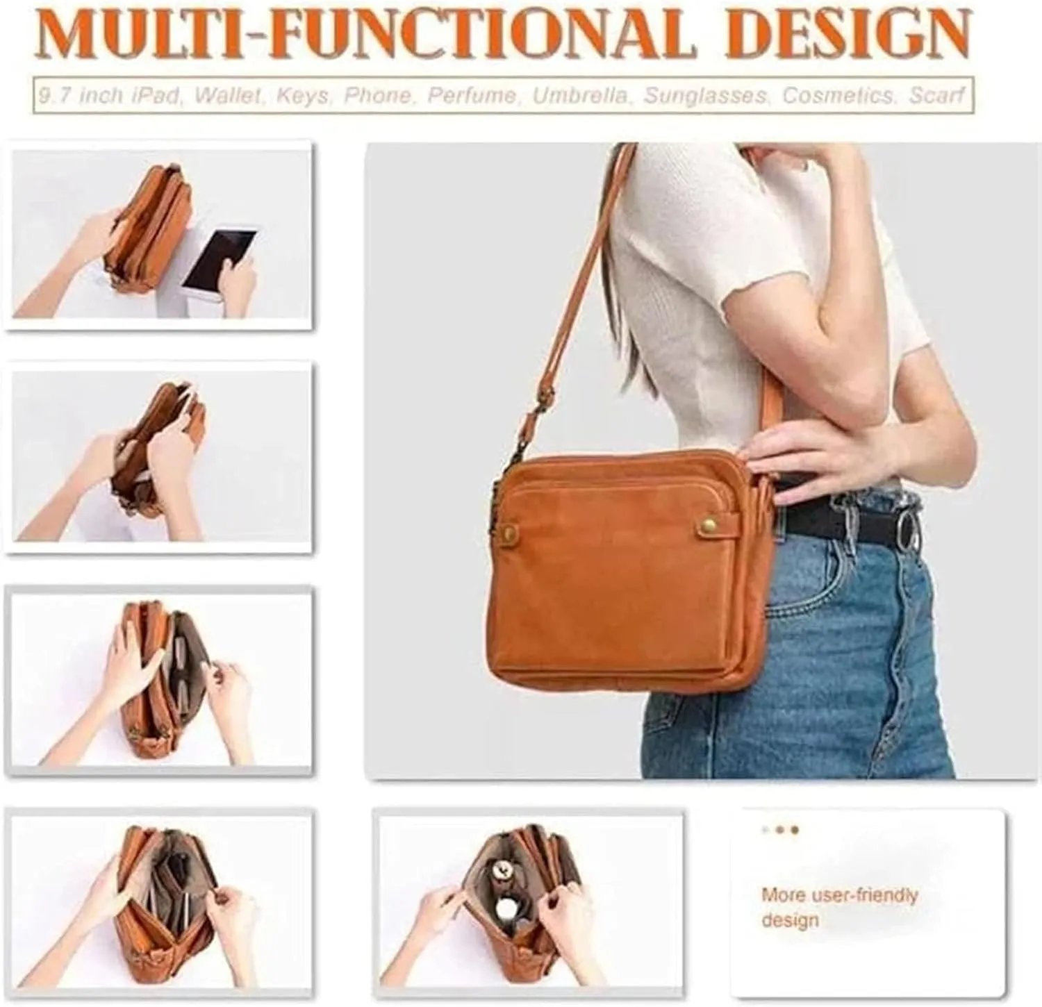 Gpmsign Crossbody Bag, 2024 New Gpmsign 3 Layer Crossbody Leather Shoulder Bags with Built Compartments