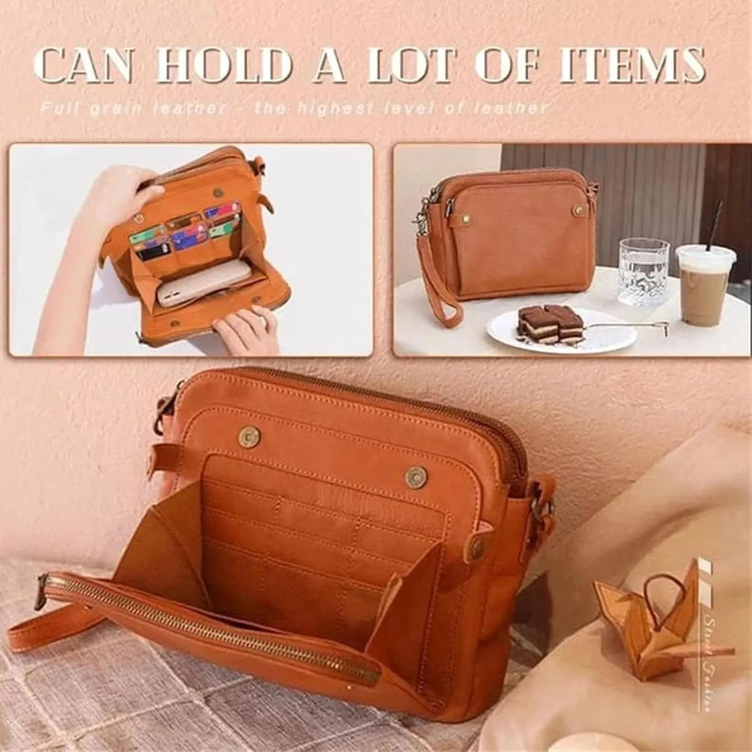 Gpmsign Crossbody Bag, 2024 New Gpmsign 3 Layer Crossbody Leather Shoulder Bags with Built Compartments
