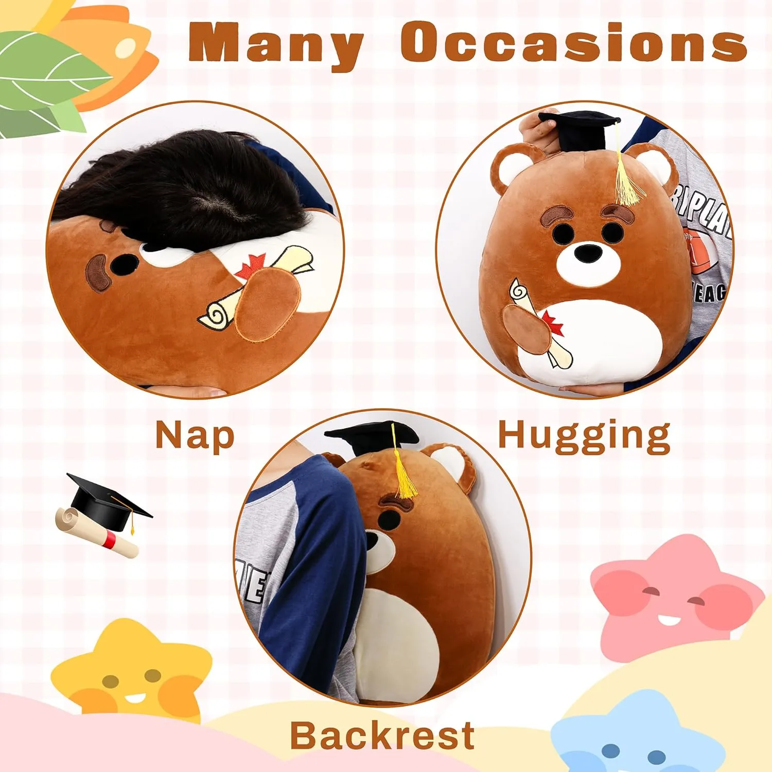 Graduation Gifts, Middle School 2025 Bear Stuffed Animals Plush with Mini Graduation Cap, Cute Doll Pillow Toys for High/Elementary School Students