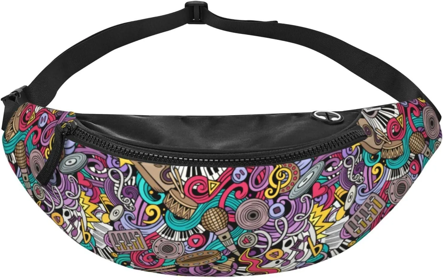 Graffiti Instrument Music 80s 90s Microphone Fashion Casual Fanny Pack Waist Bag Men Women Adjustable Belt Waist Bag For Travel Hiking Cycling Running Festival Carnival