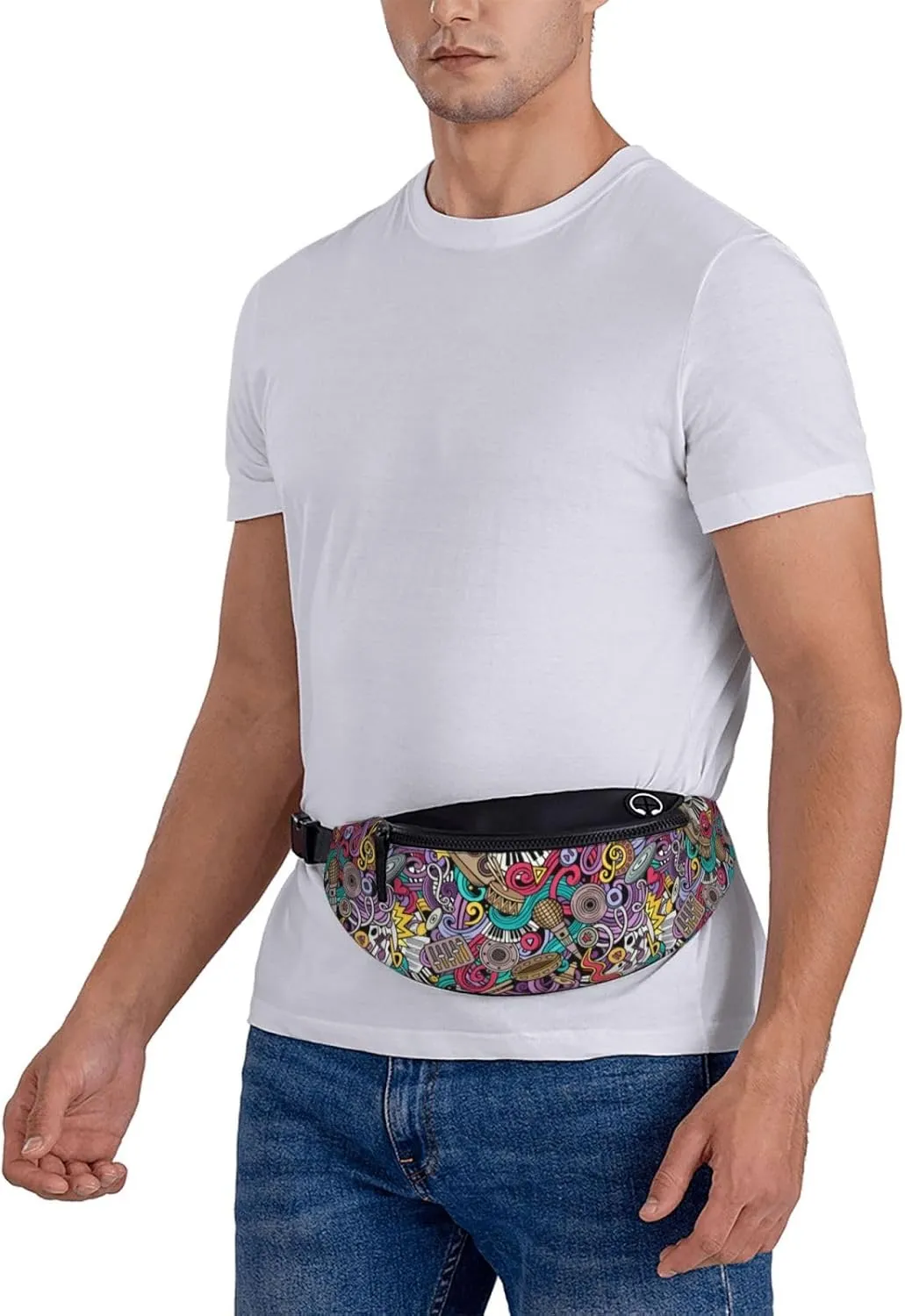 Graffiti Instrument Music 80s 90s Microphone Fashion Casual Fanny Pack Waist Bag Men Women Adjustable Belt Waist Bag For Travel Hiking Cycling Running Festival Carnival