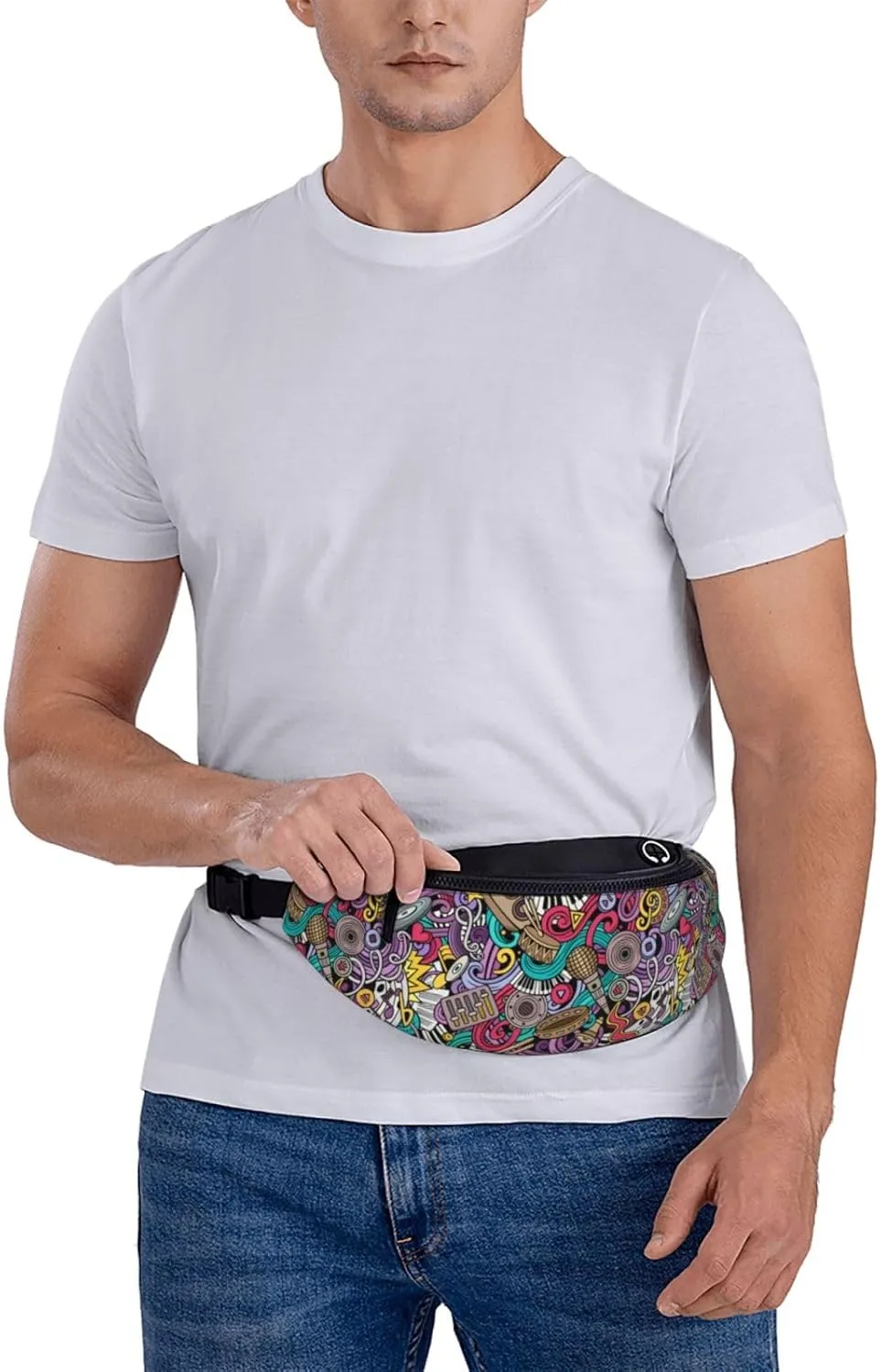 Graffiti Instrument Music 80s 90s Microphone Fashion Casual Fanny Pack Waist Bag Men Women Adjustable Belt Waist Bag For Travel Hiking Cycling Running Festival Carnival