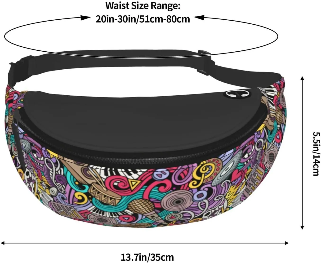 Graffiti Instrument Music 80s 90s Microphone Fashion Casual Fanny Pack Waist Bag Men Women Adjustable Belt Waist Bag For Travel Hiking Cycling Running Festival Carnival