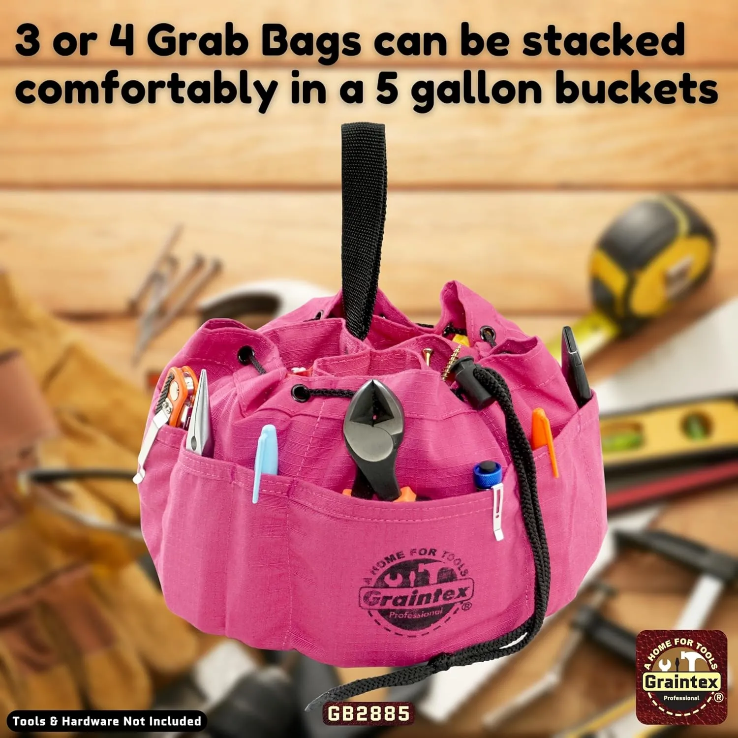 Graintex GB2885 18 Pockets Grab Bag Pink Color Rip-stop Canvas Drawstring Closure, Small Parts Organizer Bag, Parachute Bag for Screws, Small Tools, Small Parts, Parachute Tool Bag