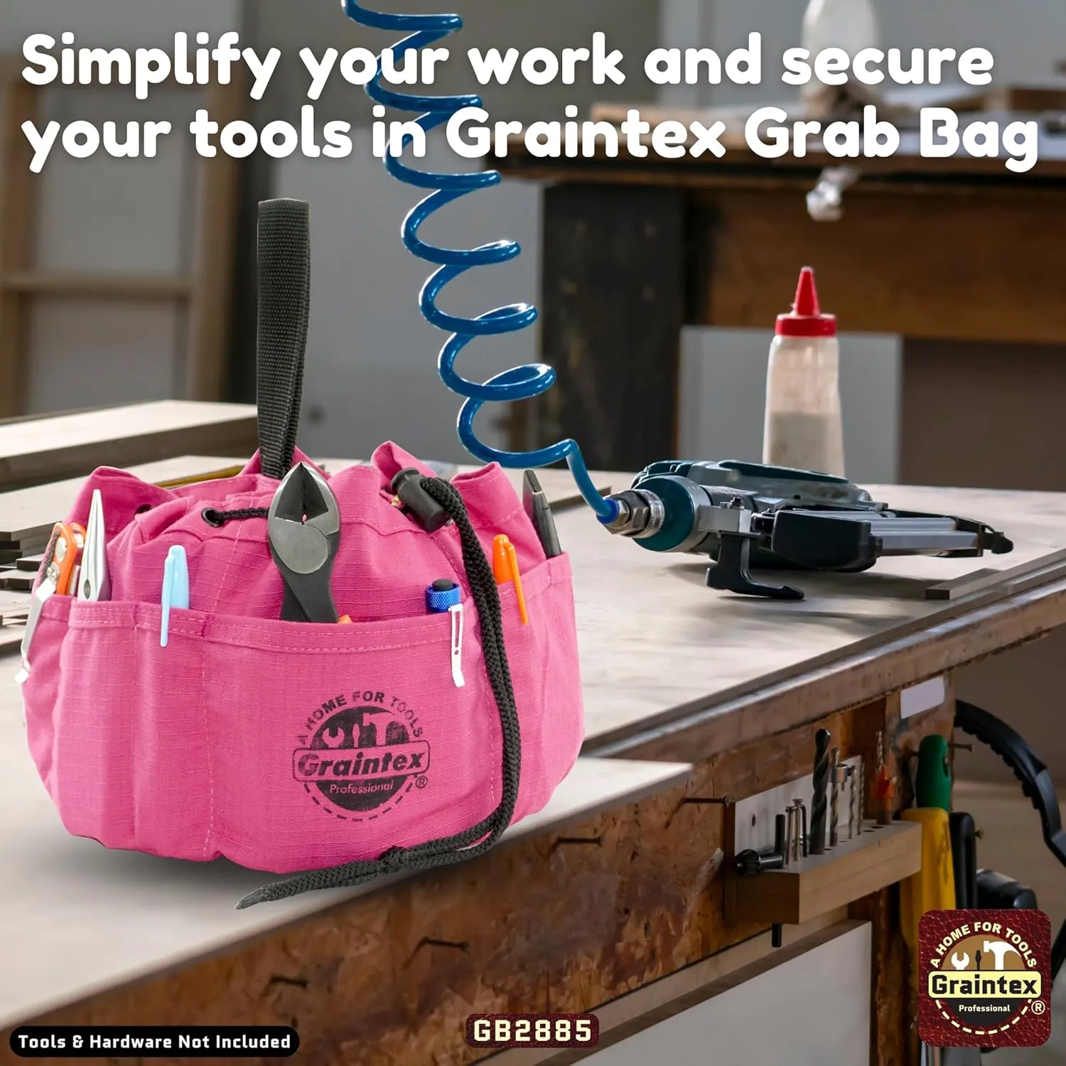 Graintex GB2885 18 Pockets Grab Bag Pink Color Rip-stop Canvas Drawstring Closure, Small Parts Organizer Bag, Parachute Bag for Screws, Small Tools, Small Parts, Parachute Tool Bag