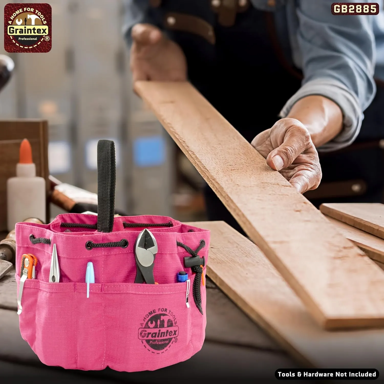Graintex GB2885 18 Pockets Grab Bag Pink Color Rip-stop Canvas Drawstring Closure, Small Parts Organizer Bag, Parachute Bag for Screws, Small Tools, Small Parts, Parachute Tool Bag