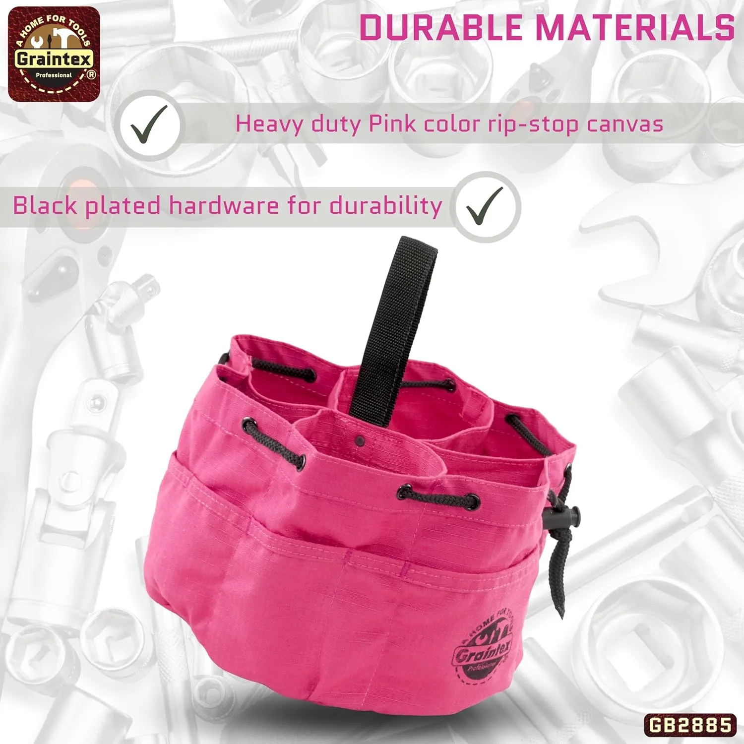 Graintex GB2885 18 Pockets Grab Bag Pink Color Rip-stop Canvas Drawstring Closure, Small Parts Organizer Bag, Parachute Bag for Screws, Small Tools, Small Parts, Parachute Tool Bag
