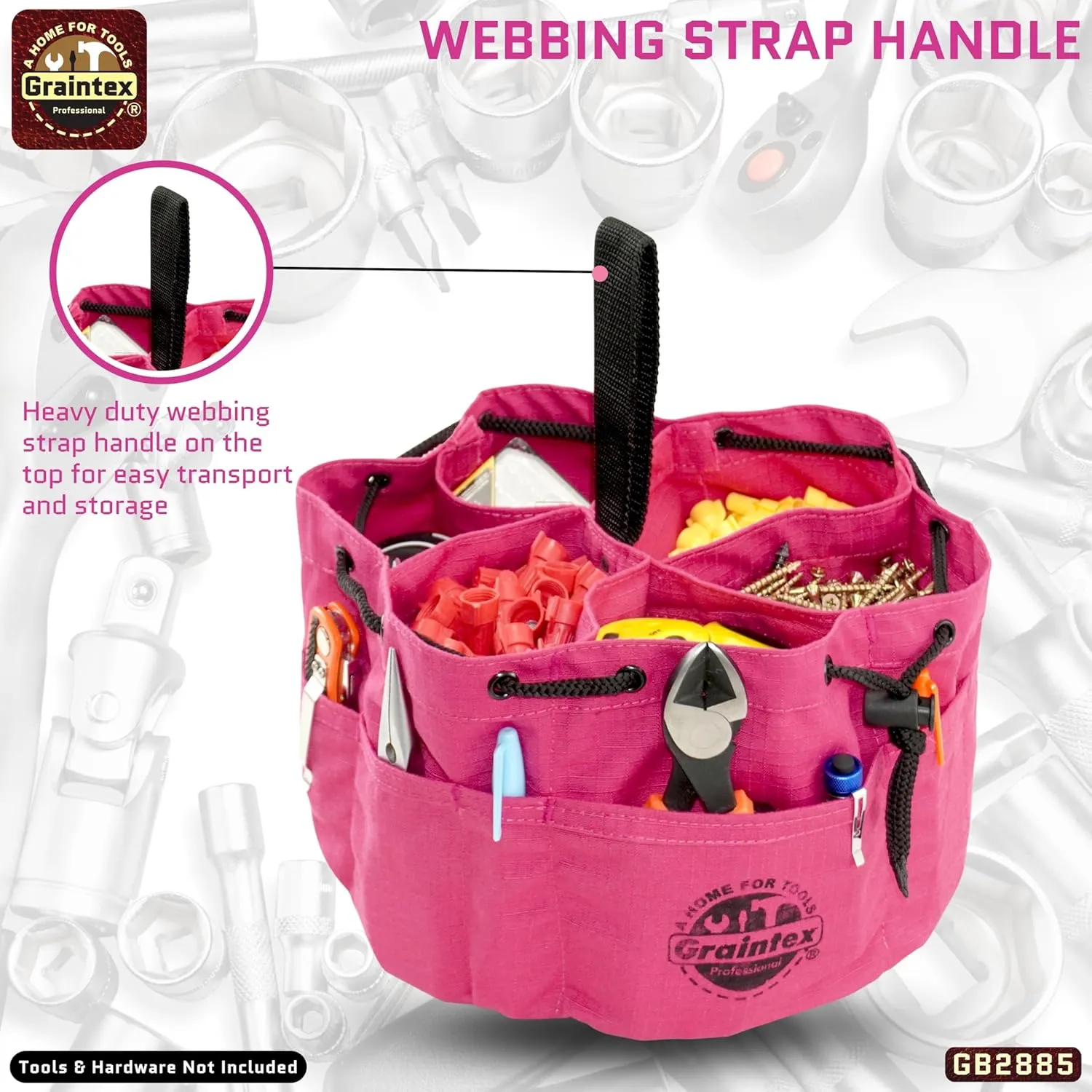 Graintex GB2885 18 Pockets Grab Bag Pink Color Rip-stop Canvas Drawstring Closure, Small Parts Organizer Bag, Parachute Bag for Screws, Small Tools, Small Parts, Parachute Tool Bag