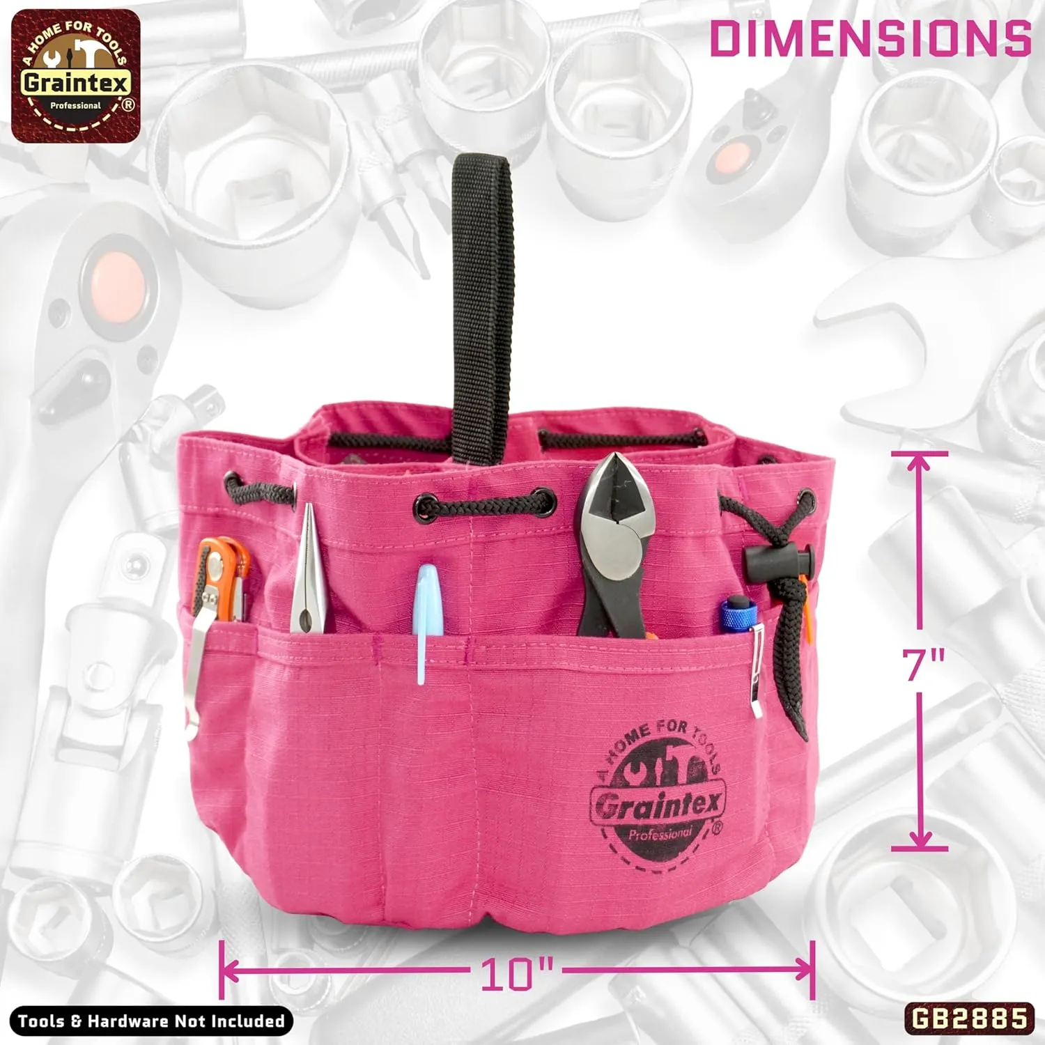 Graintex GB2885 18 Pockets Grab Bag Pink Color Rip-stop Canvas Drawstring Closure, Small Parts Organizer Bag, Parachute Bag for Screws, Small Tools, Small Parts, Parachute Tool Bag