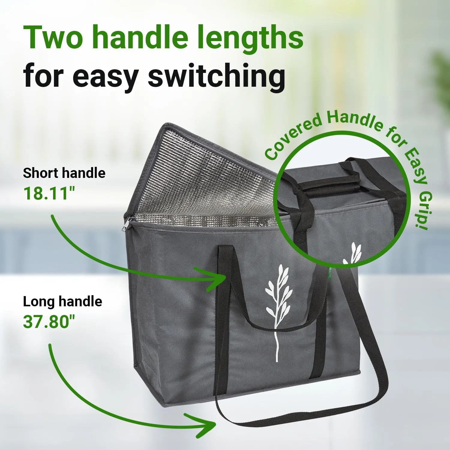 Green Bulldog 2Pack Insulated Grocery Bags – Foldable Reusable Cooler Bags with Handles for Everyday Use, Groceries, Food Delivery, and Shopping – 16”x9”x13”, Gray