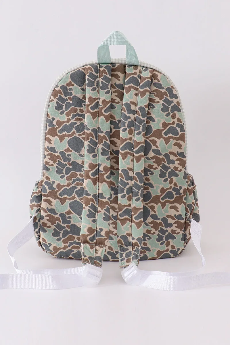 Green camouflage duck applique boy backpack