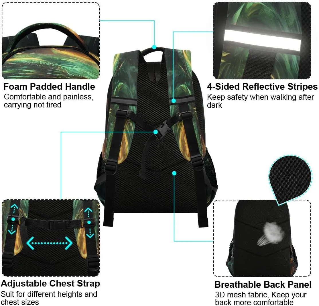 Green Fire Dragon2 Backpack Schoolbag for Boys Girls Elementary School Bookbag Travel Bag Casual Daypack Rucksack for Students