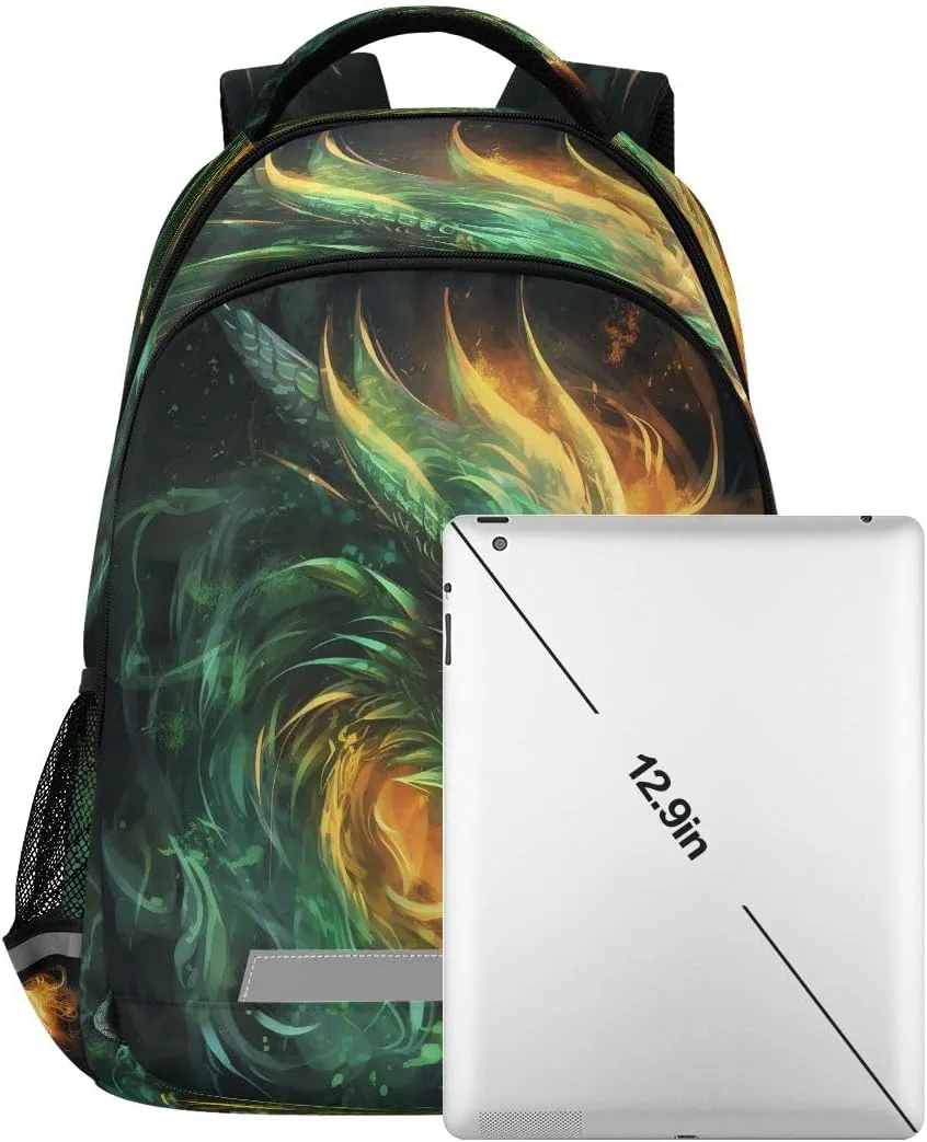 Green Fire Dragon2 Backpack Schoolbag for Boys Girls Elementary School Bookbag Travel Bag Casual Daypack Rucksack for Students