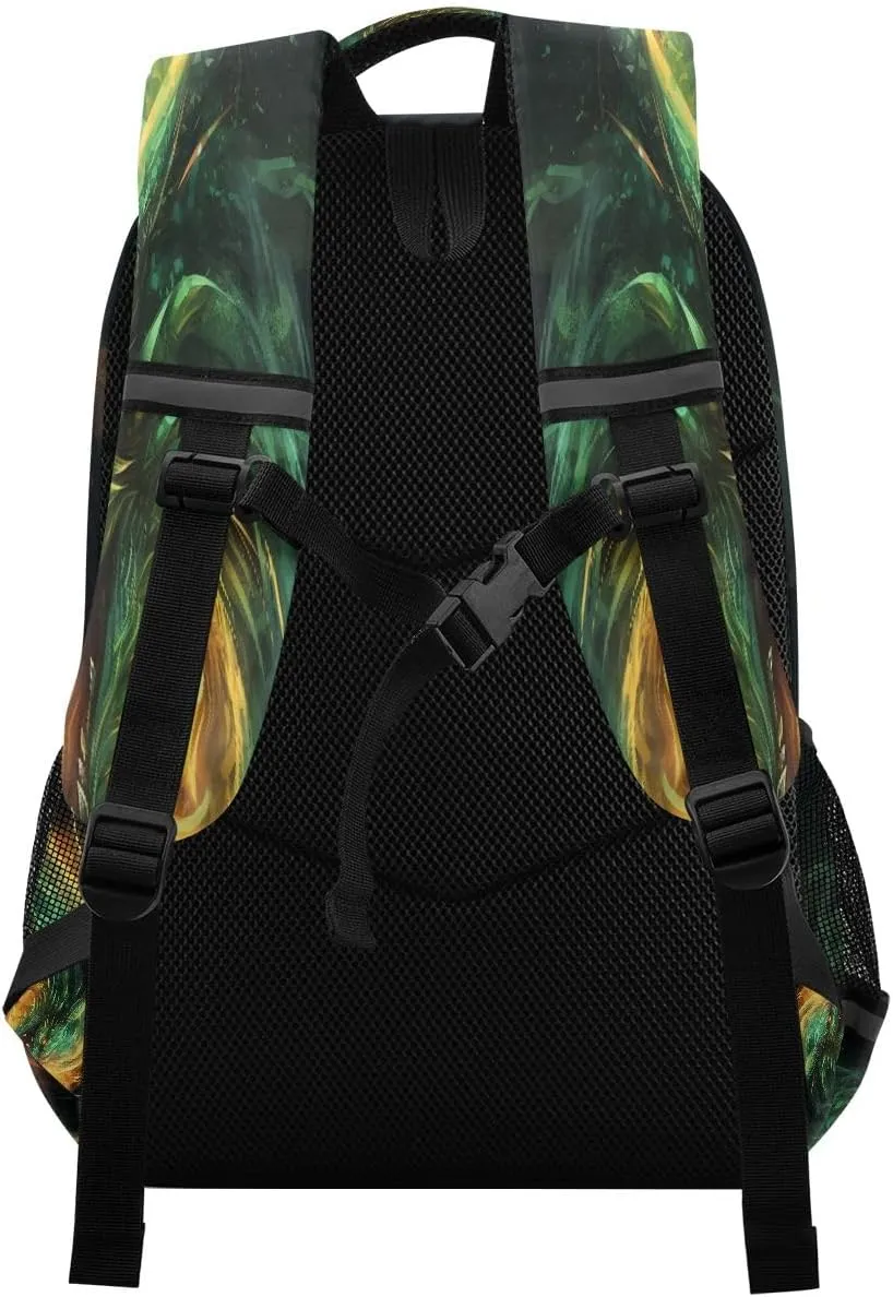 Green Fire Dragon2 Backpack Schoolbag for Boys Girls Elementary School Bookbag Travel Bag Casual Daypack Rucksack for Students