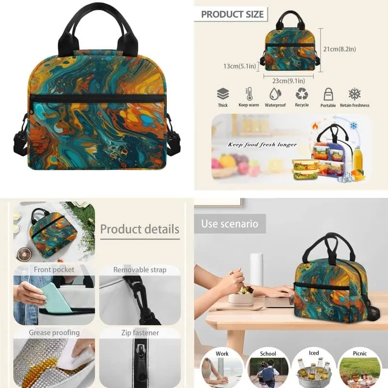 Green Yellow Marble Middle School Bookbag 3 Piece Set Fluid Painting Colorful Schoolbag/Crossbody Lunch Bag/Pencil Bag Students School Bag Packs Satchel for Schoolbag Kids
