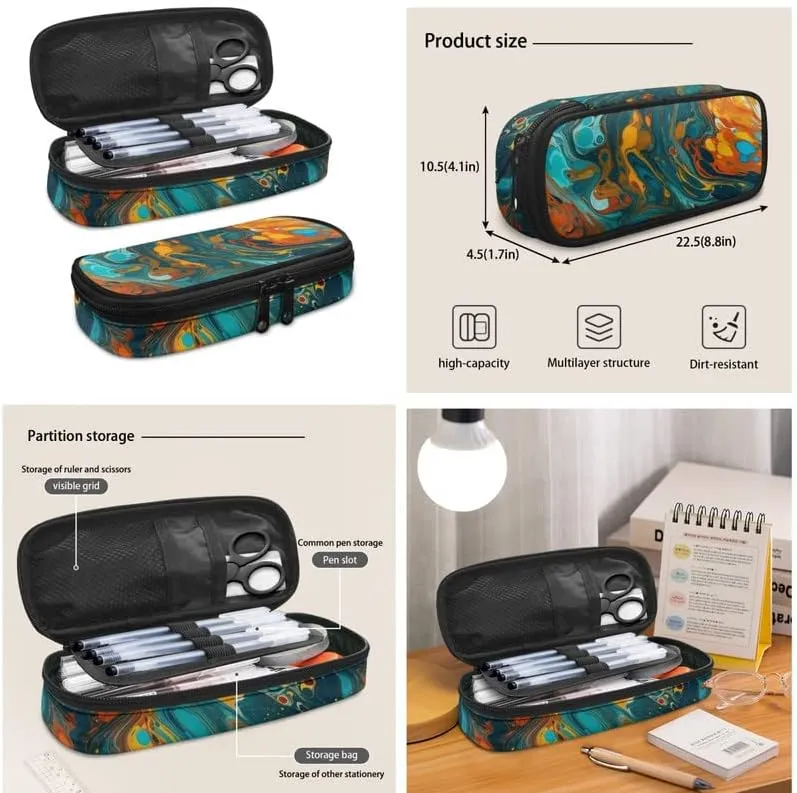 Green Yellow Marble Middle School Bookbag 3 Piece Set Fluid Painting Colorful Schoolbag/Crossbody Lunch Bag/Pencil Bag Students School Bag Packs Satchel for Schoolbag Kids