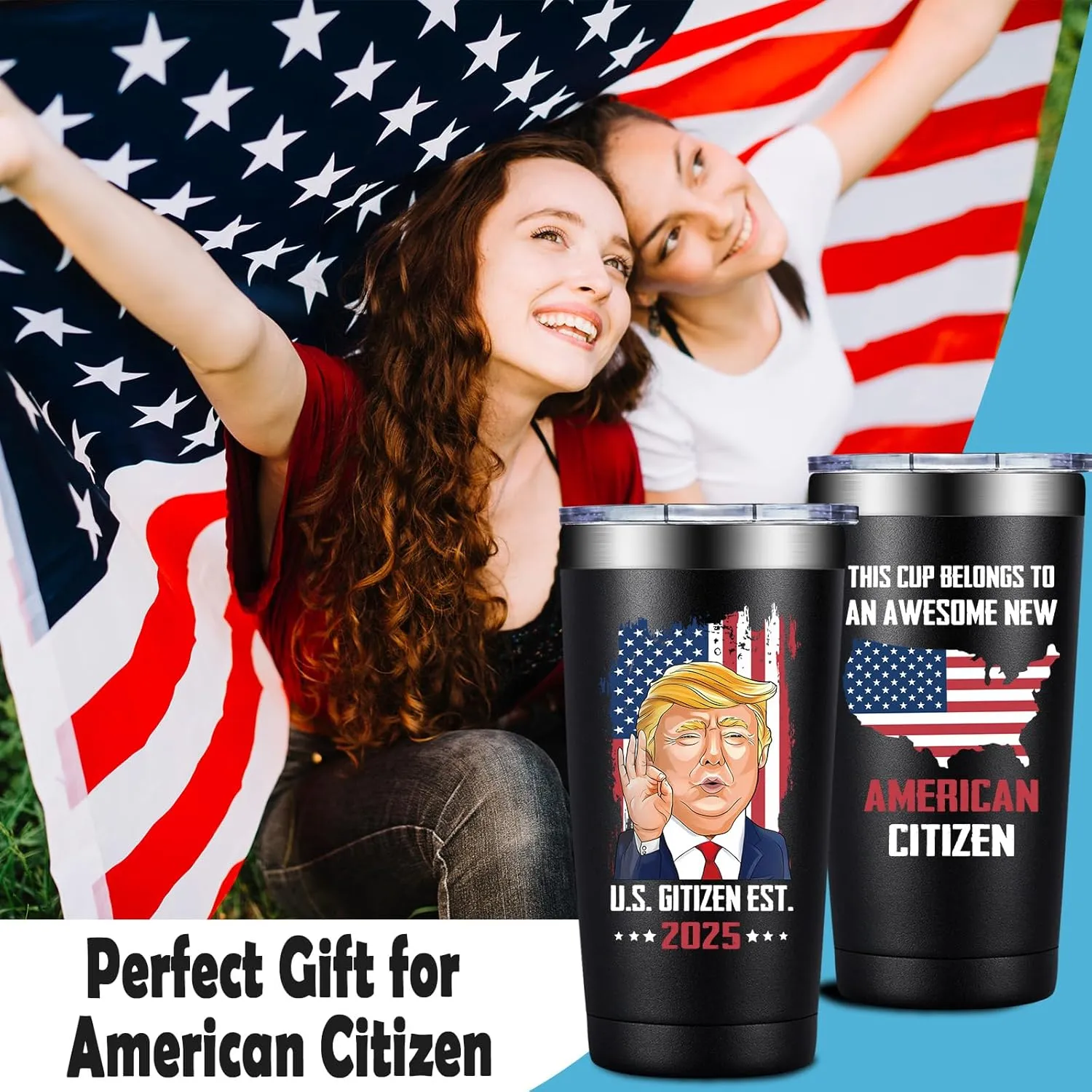 Grifarny US Citizenship Gifts - New American Citizen Gifts for Family Friends - This Cup Belongs to an Awesome New American Citizen Tumbler 20 oz