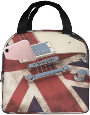Guitar British Flag Lunch Bag for Women Men Reusable Lunch Tote Bags Insulated Lunch Box Leakproof Meal Bag Large Capacity Cooler Food Containers for Work Travel Outdoor