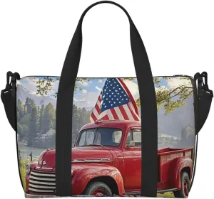 Gym Bag 4th Of July Patriotic Old Red Truck1 Duffel Bag for Men Women Travel Overnight Bag with Shoe Compartment Workout Bags