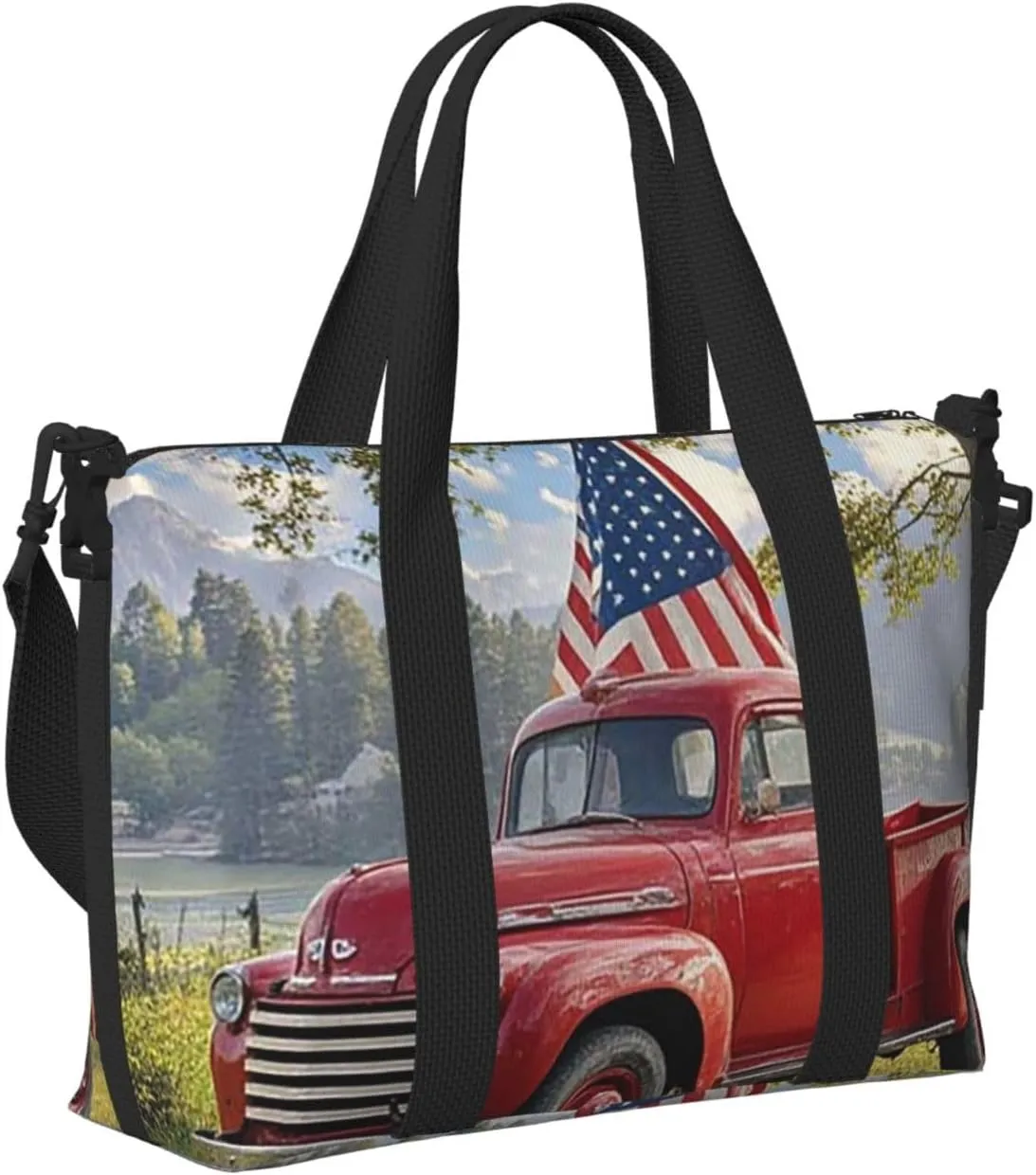 Gym Bag 4th Of July Patriotic Old Red Truck1 Duffel Bag for Men Women Travel Overnight Bag with Shoe Compartment Workout Bags