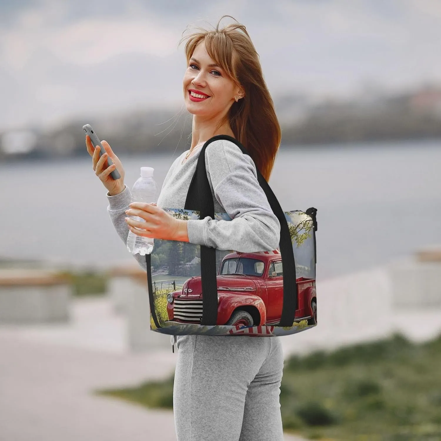 Gym Bag 4th Of July Patriotic Old Red Truck1 Duffel Bag for Men Women Travel Overnight Bag with Shoe Compartment Workout Bags