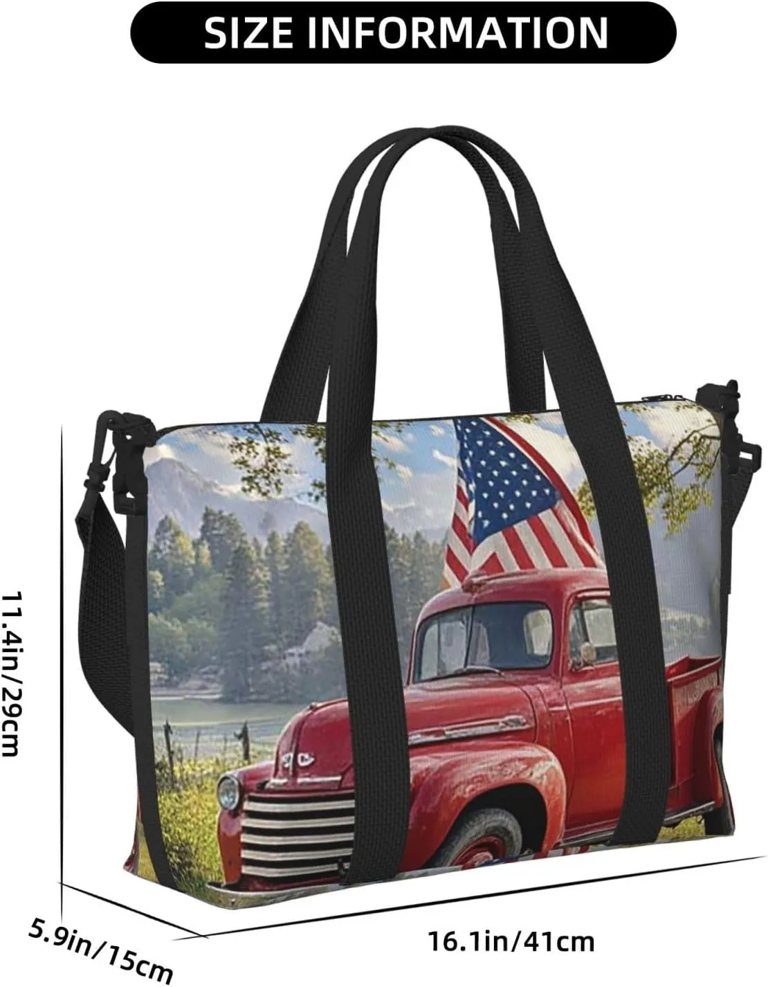 Gym Bag 4th Of July Patriotic Old Red Truck1 Duffel Bag for Men Women Travel Overnight Bag with Shoe Compartment Workout Bags