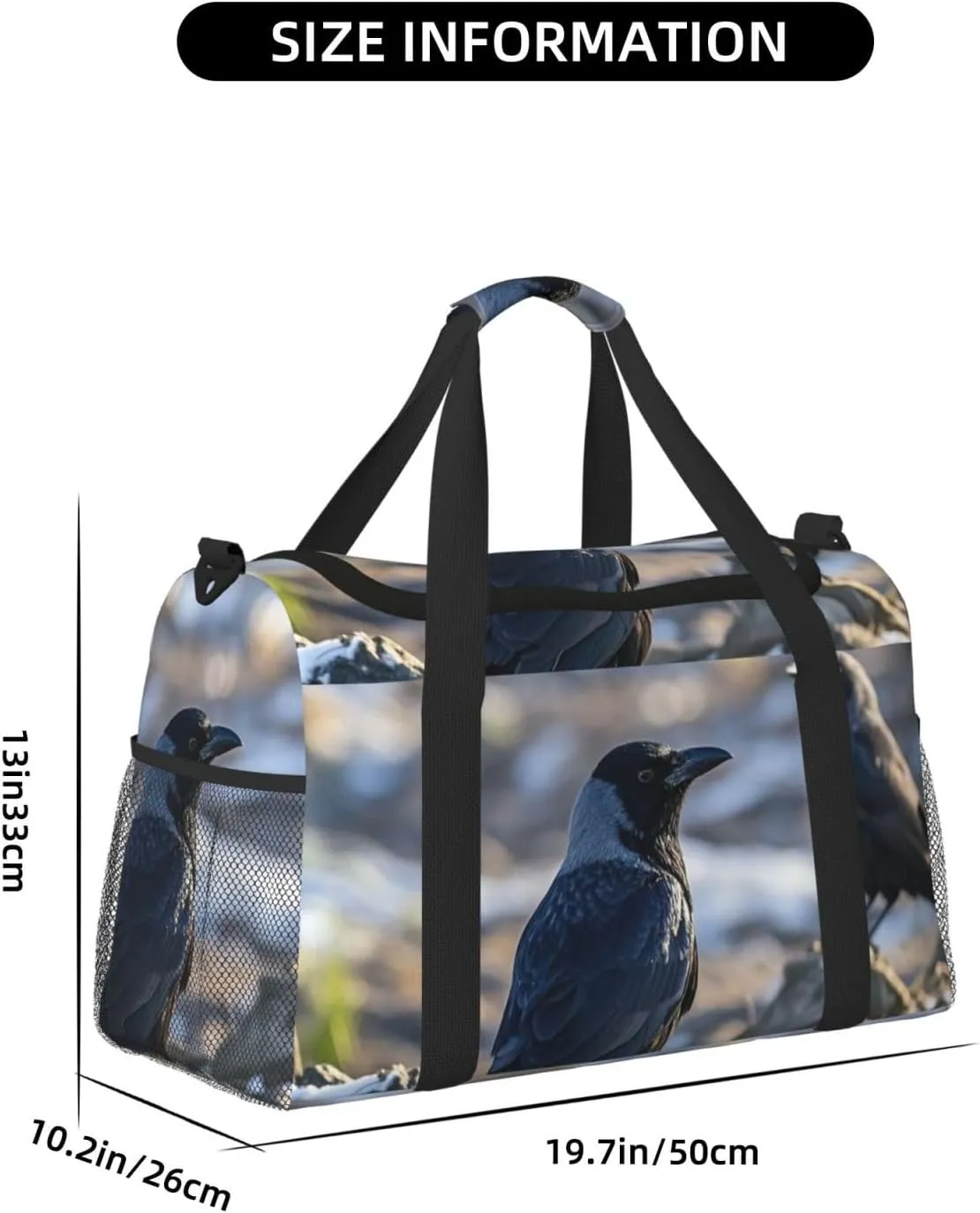 Gym Bag Black Crow Birds Duffel Bag for Men Women Travel Overnight Bag with Shoe Compartment Workout Bags