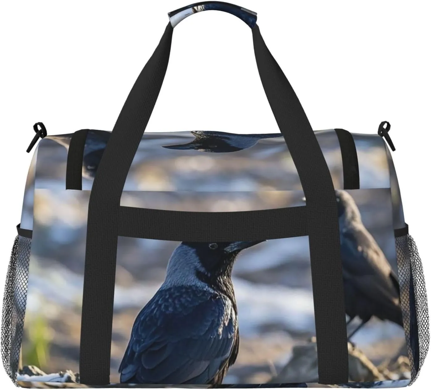 Gym Bag Black Crow Birds Duffel Bag for Men Women Travel Overnight Bag with Shoe Compartment Workout Bags