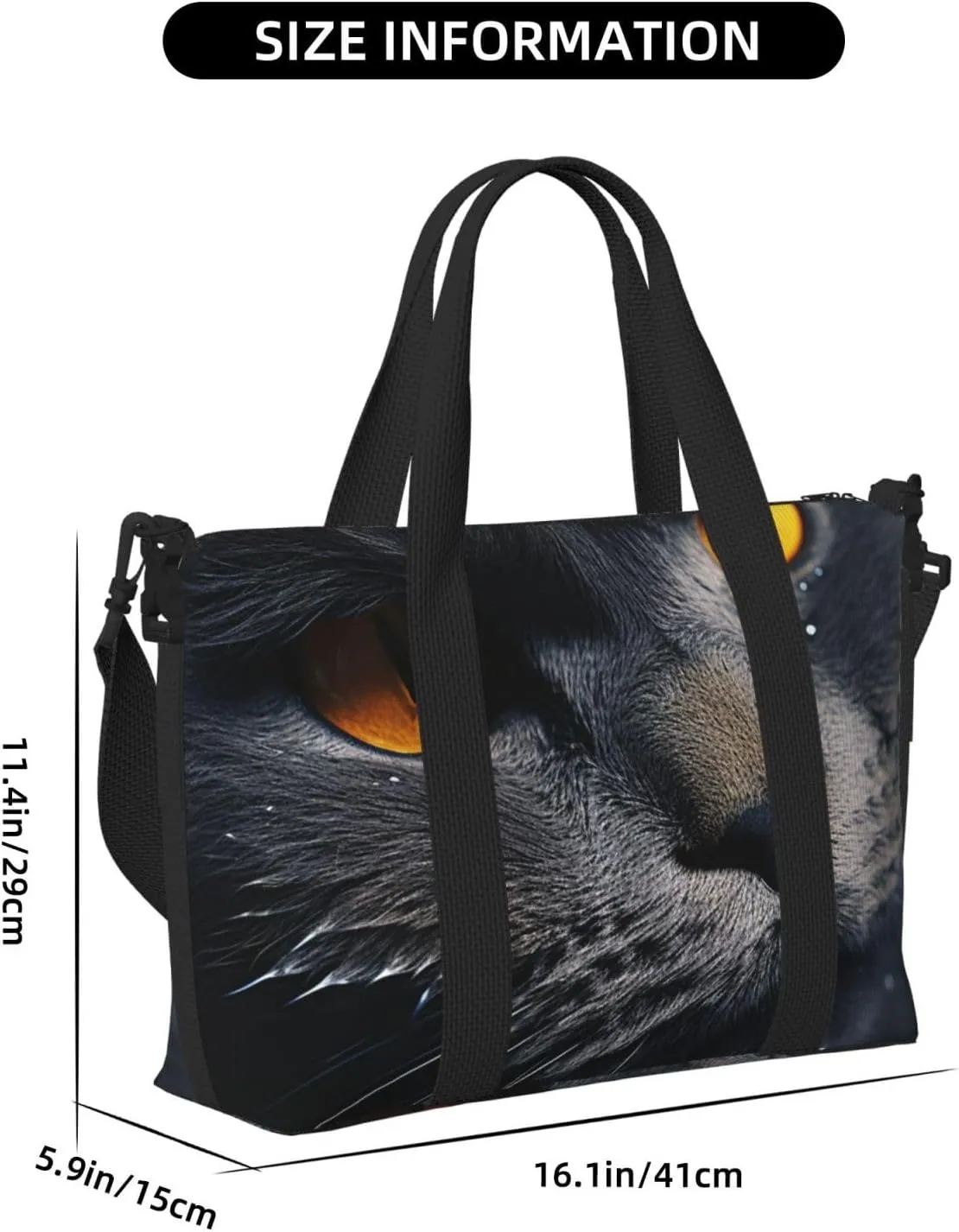 Gym Bag Cats with yellow eyes Duffel Bag for Men Women Travel Overnight Bag with Shoe Compartment Workout Bags