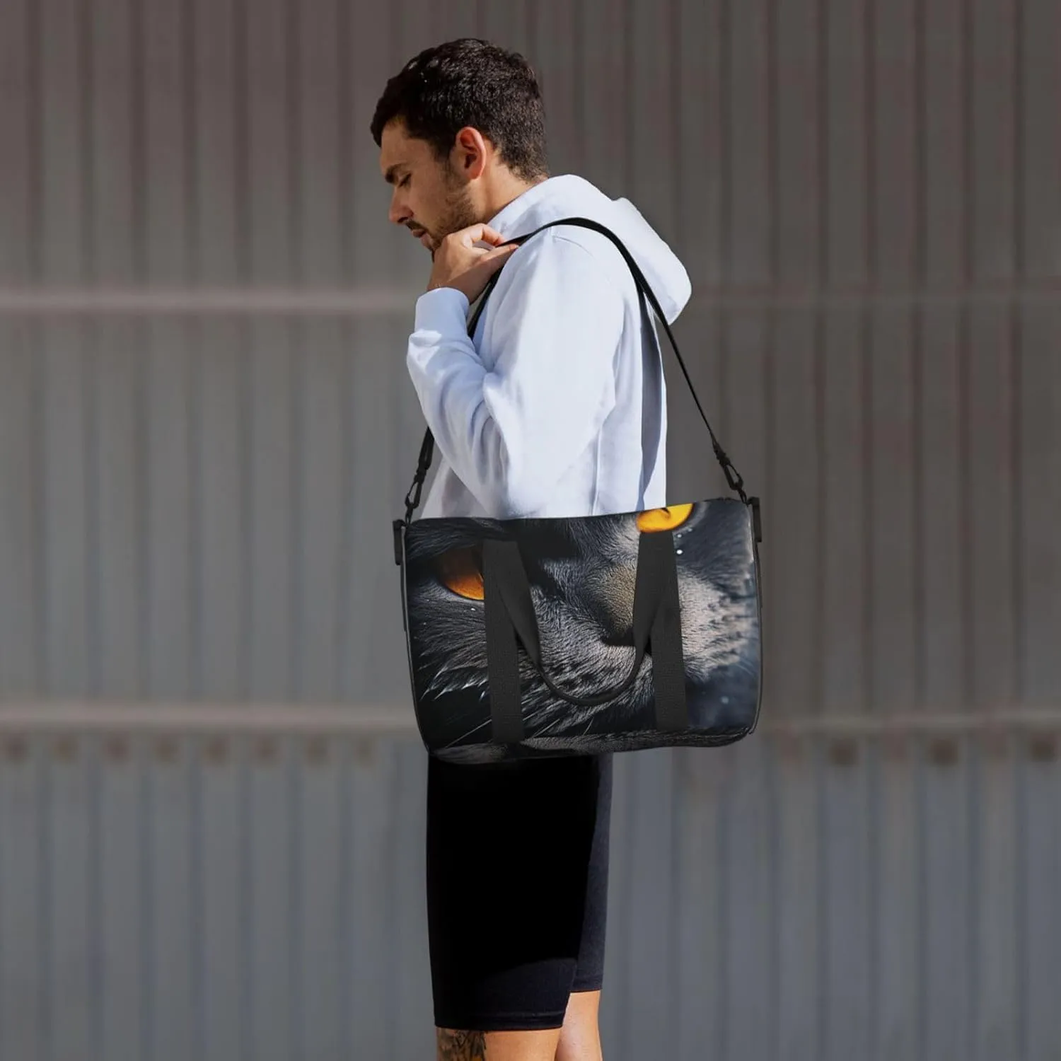 Gym Bag Cats with yellow eyes Duffel Bag for Men Women Travel Overnight Bag with Shoe Compartment Workout Bags