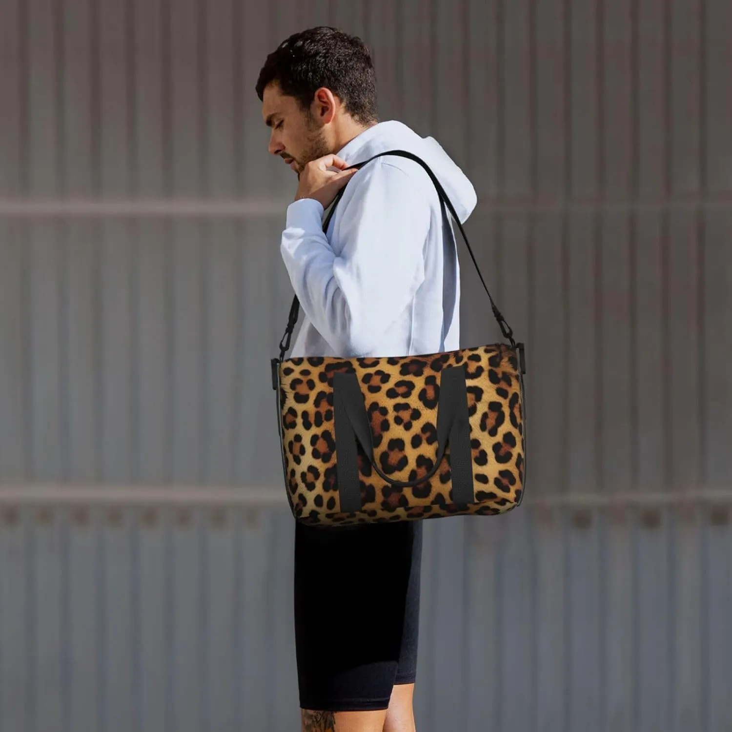 Gym Bag Leopard Skin Duffel Bag for Men Women Travel Overnight Bag with Shoe Compartment Workout Bags