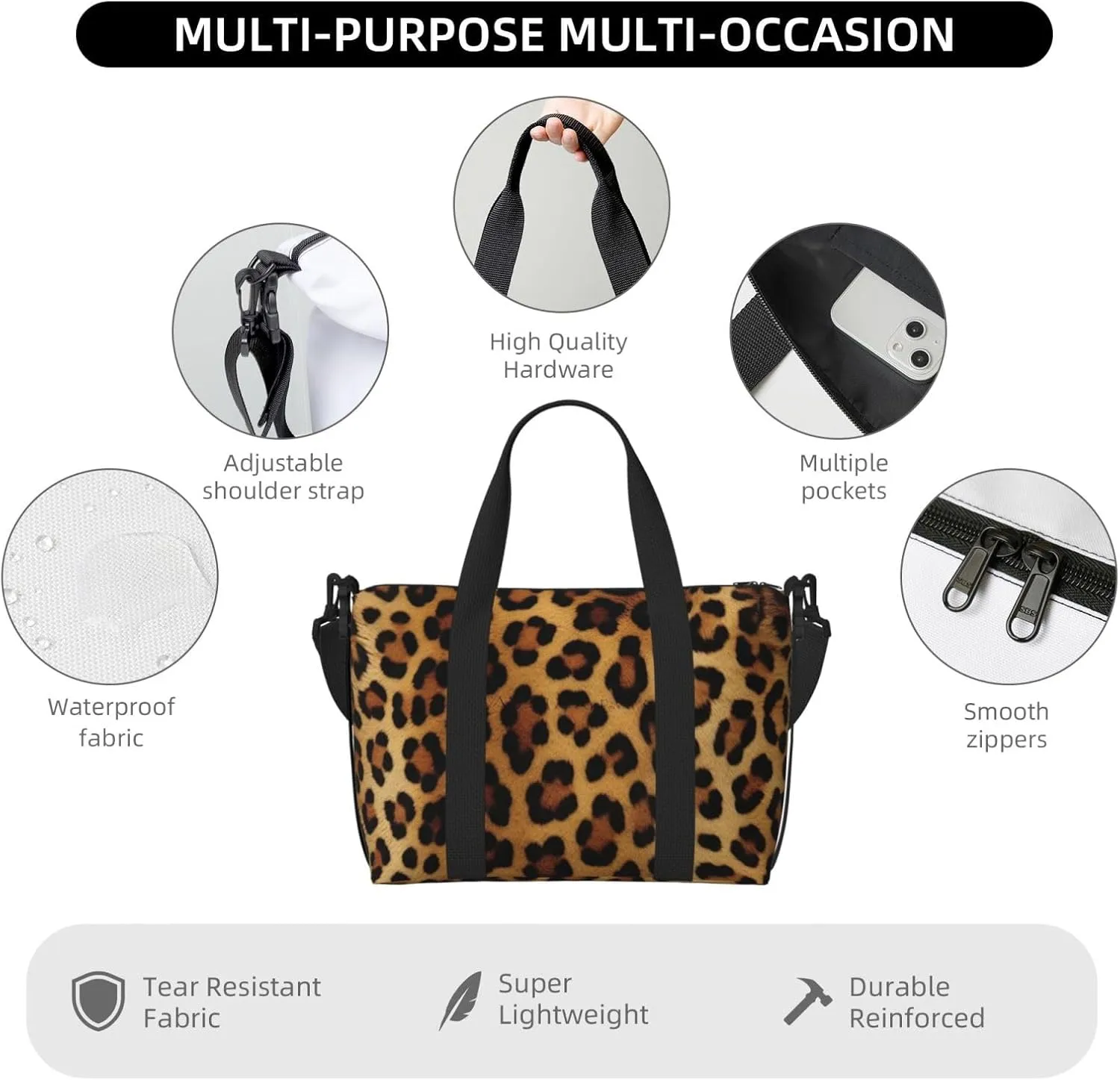 Gym Bag Leopard Skin Duffel Bag for Men Women Travel Overnight Bag with Shoe Compartment Workout Bags