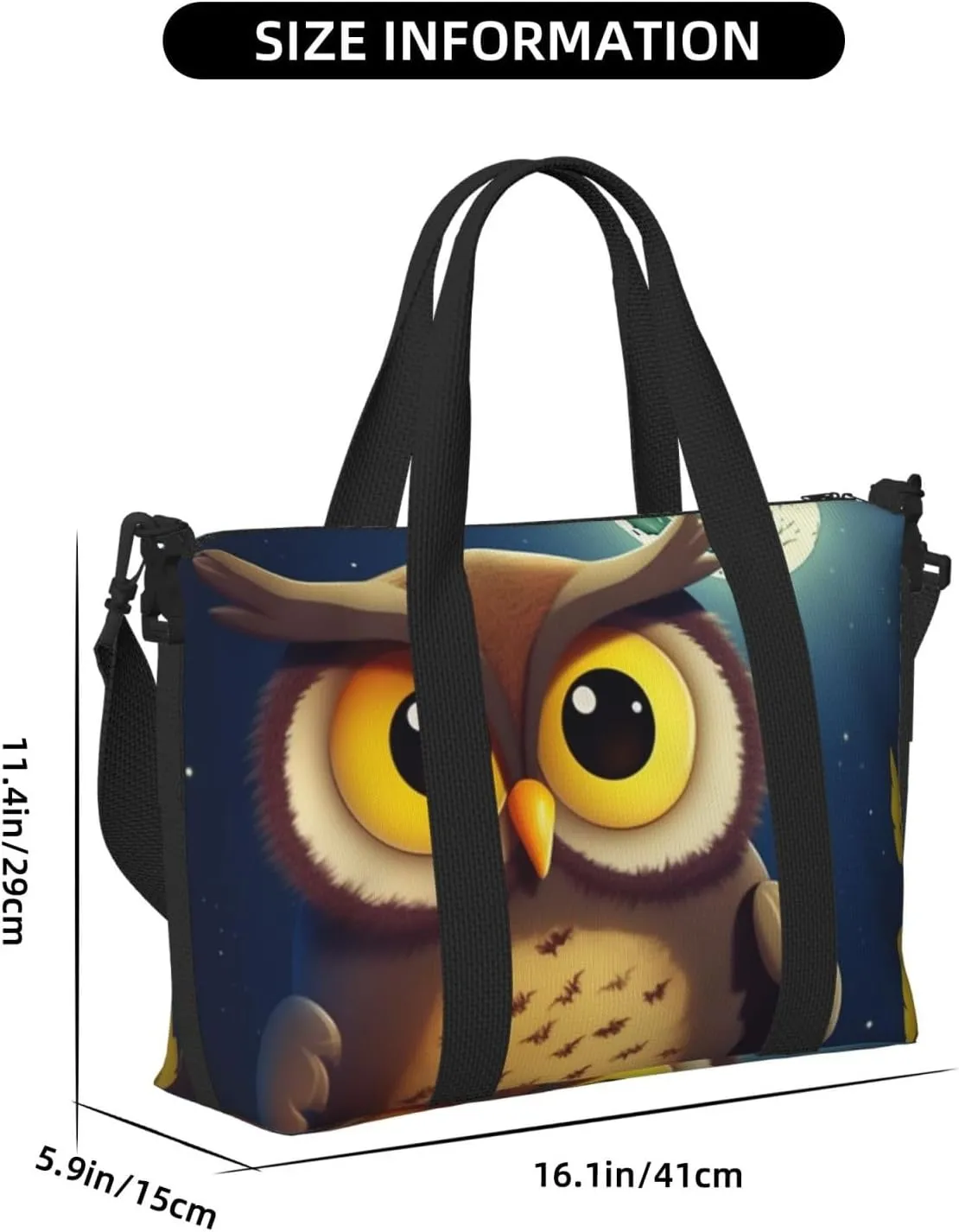 Gym Bag Owl and Yellow Moon Duffel Bag for Men Women Travel Overnight Bag with Shoe Compartment Workout Bags