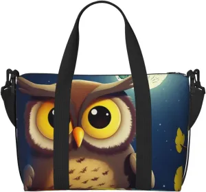 Gym Bag Owl and Yellow Moon Duffel Bag for Men Women Travel Overnight Bag with Shoe Compartment Workout Bags