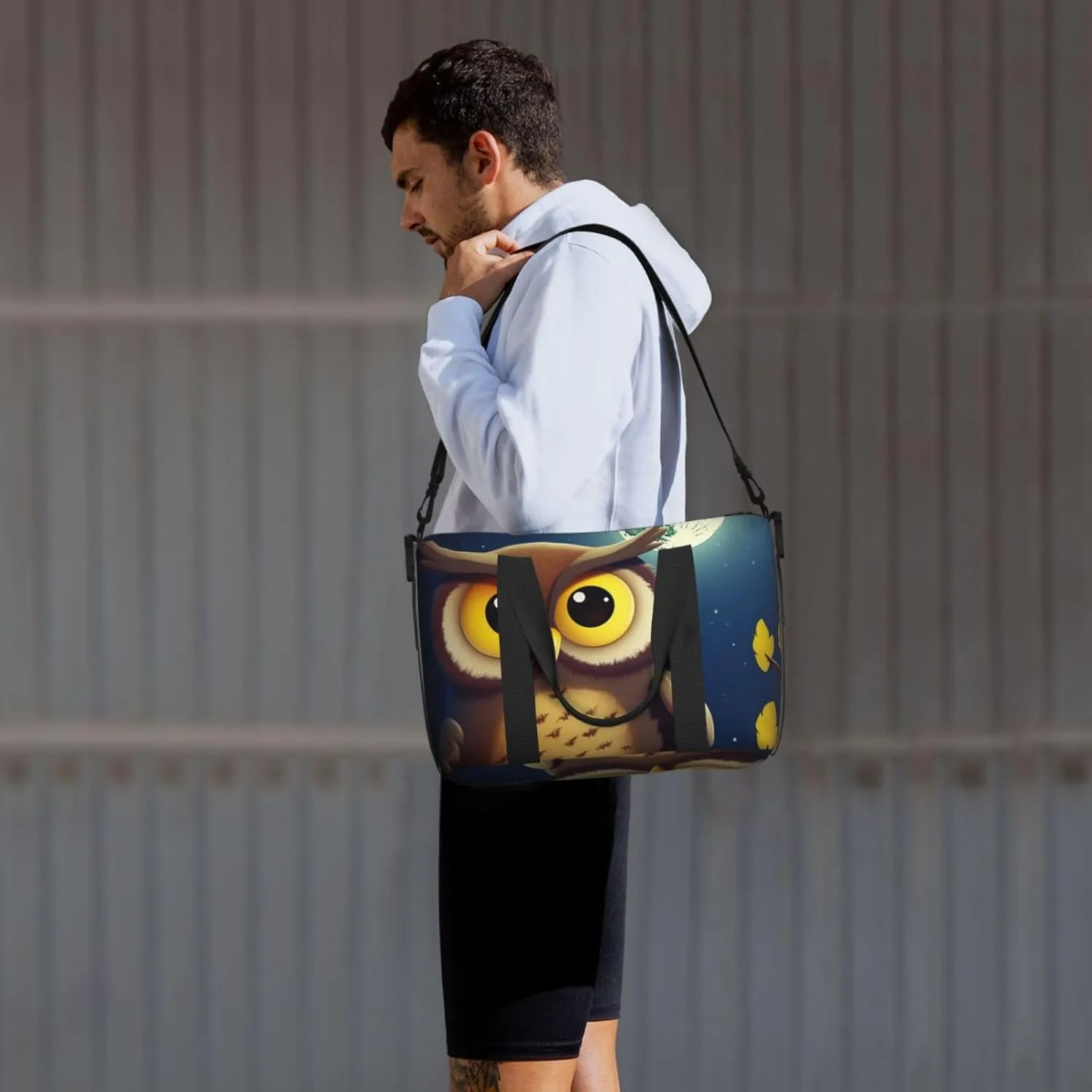 Gym Bag Owl and Yellow Moon Duffel Bag for Men Women Travel Overnight Bag with Shoe Compartment Workout Bags