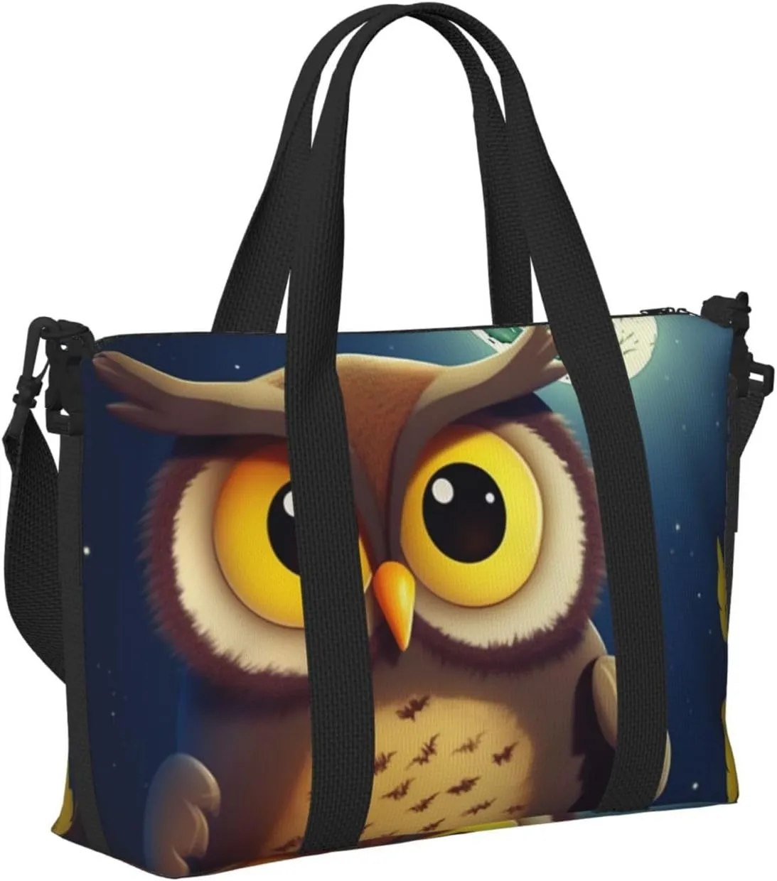 Gym Bag Owl and Yellow Moon Duffel Bag for Men Women Travel Overnight Bag with Shoe Compartment Workout Bags