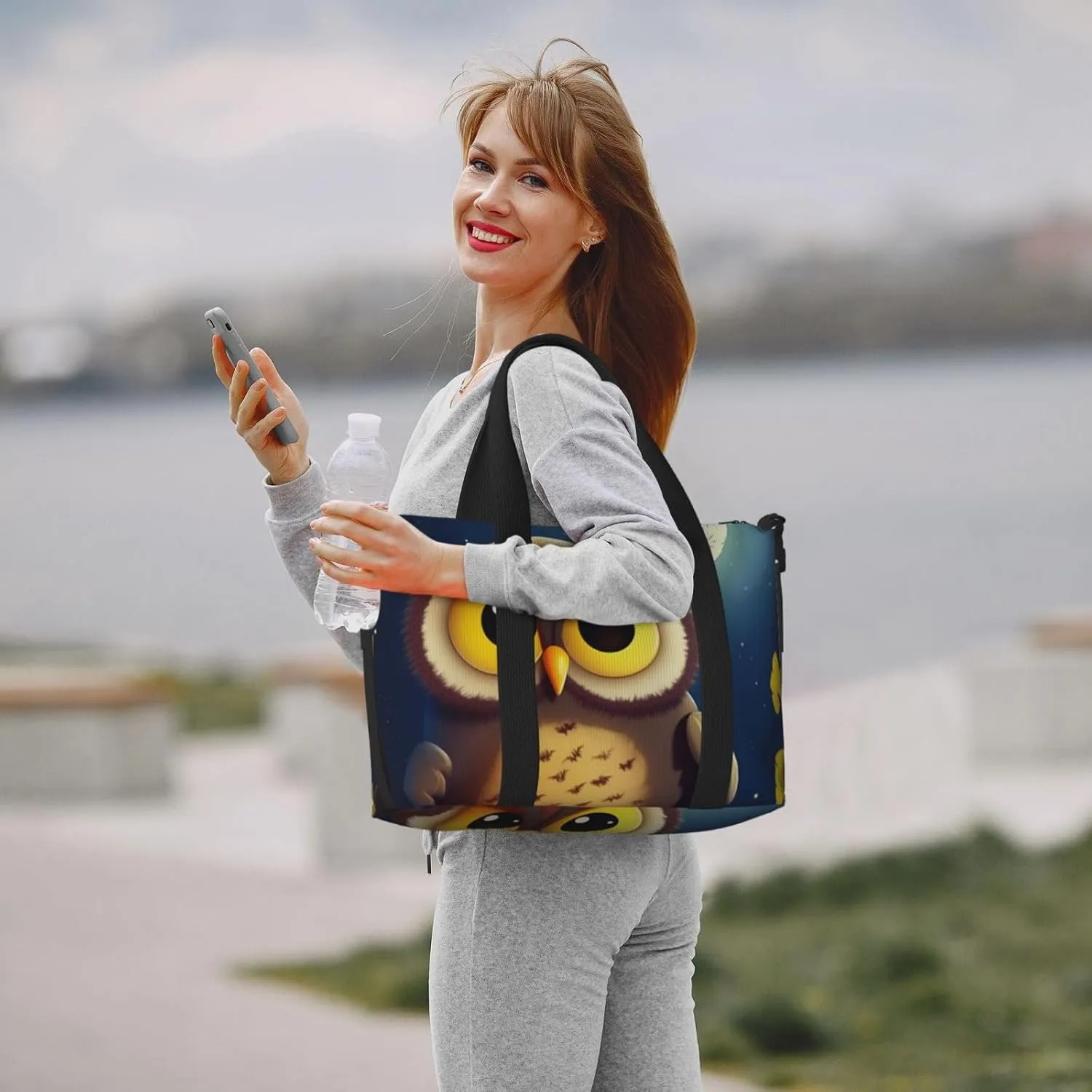 Gym Bag Owl and Yellow Moon Duffel Bag for Men Women Travel Overnight Bag with Shoe Compartment Workout Bags