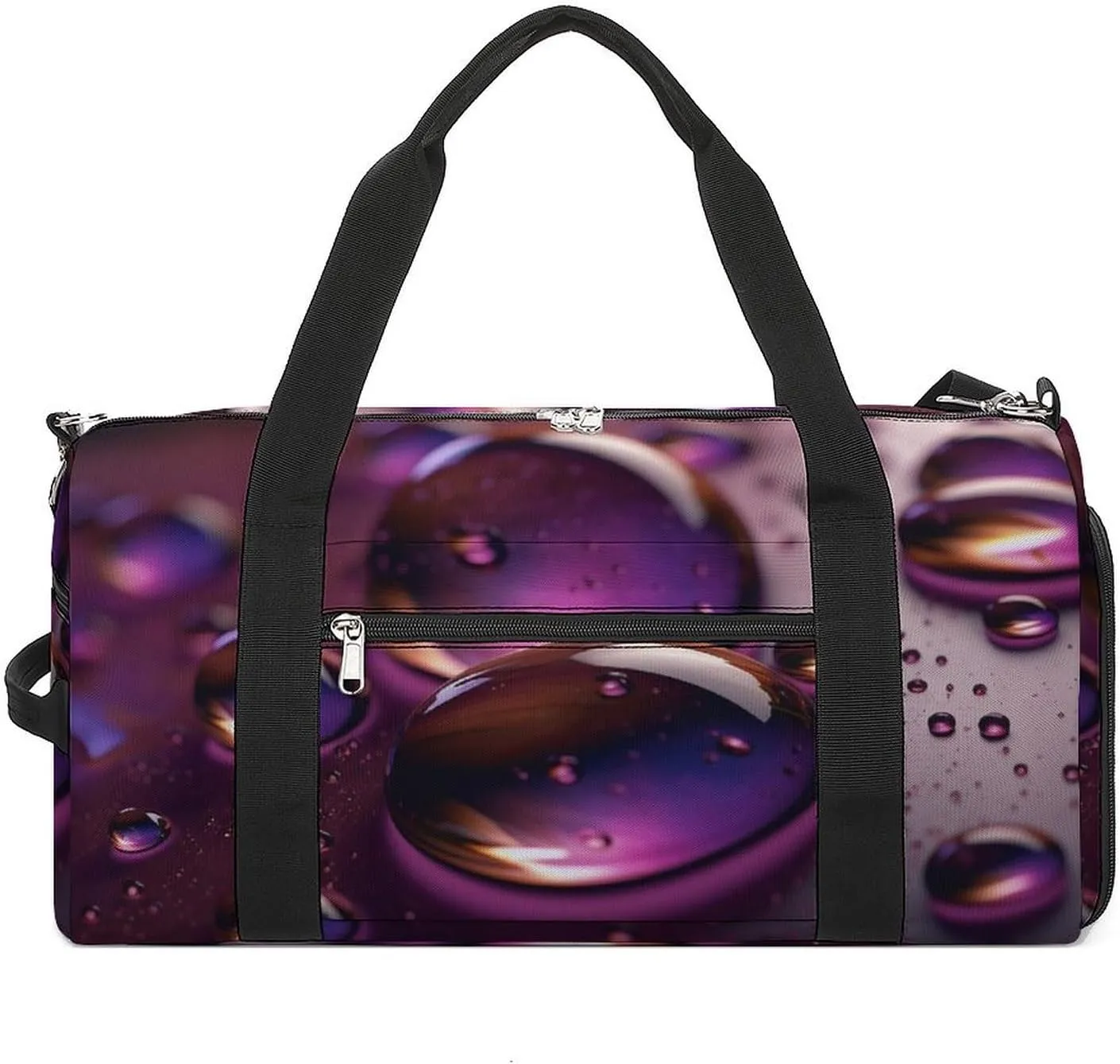 Gym Bag Purple Water Droplets Duffel Bag for Men Women Travel Overnight Bag with Shoe Compartment Workout Bags