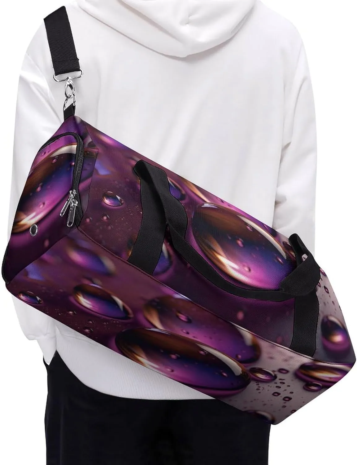 Gym Bag Purple Water Droplets Duffel Bag for Men Women Travel Overnight Bag with Shoe Compartment Workout Bags