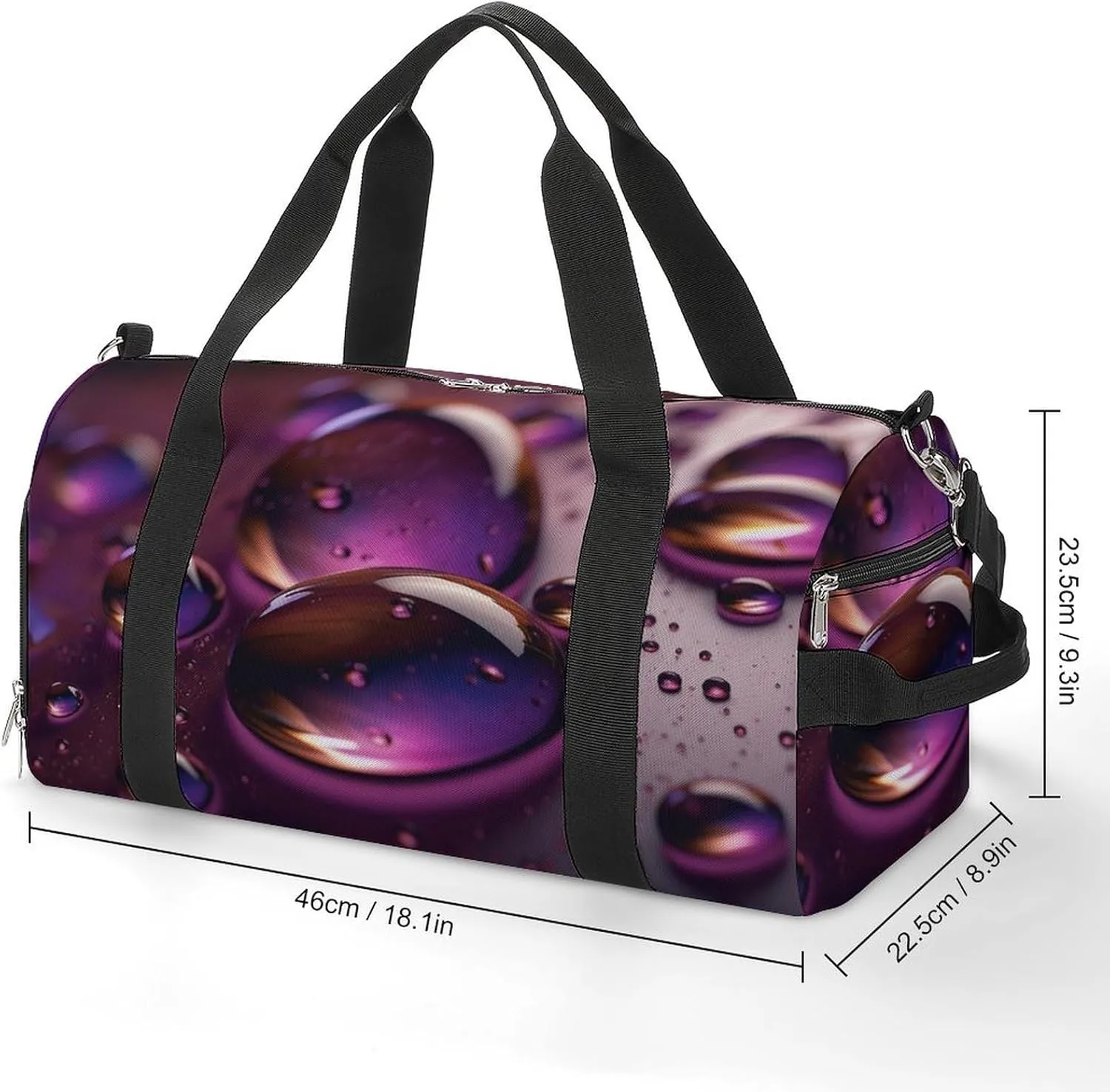 Gym Bag Purple Water Droplets Duffel Bag for Men Women Travel Overnight Bag with Shoe Compartment Workout Bags
