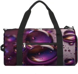 Gym Bag Purple Water Droplets Duffel Bag for Men Women Travel Overnight Bag with Shoe Compartment Workout Bags