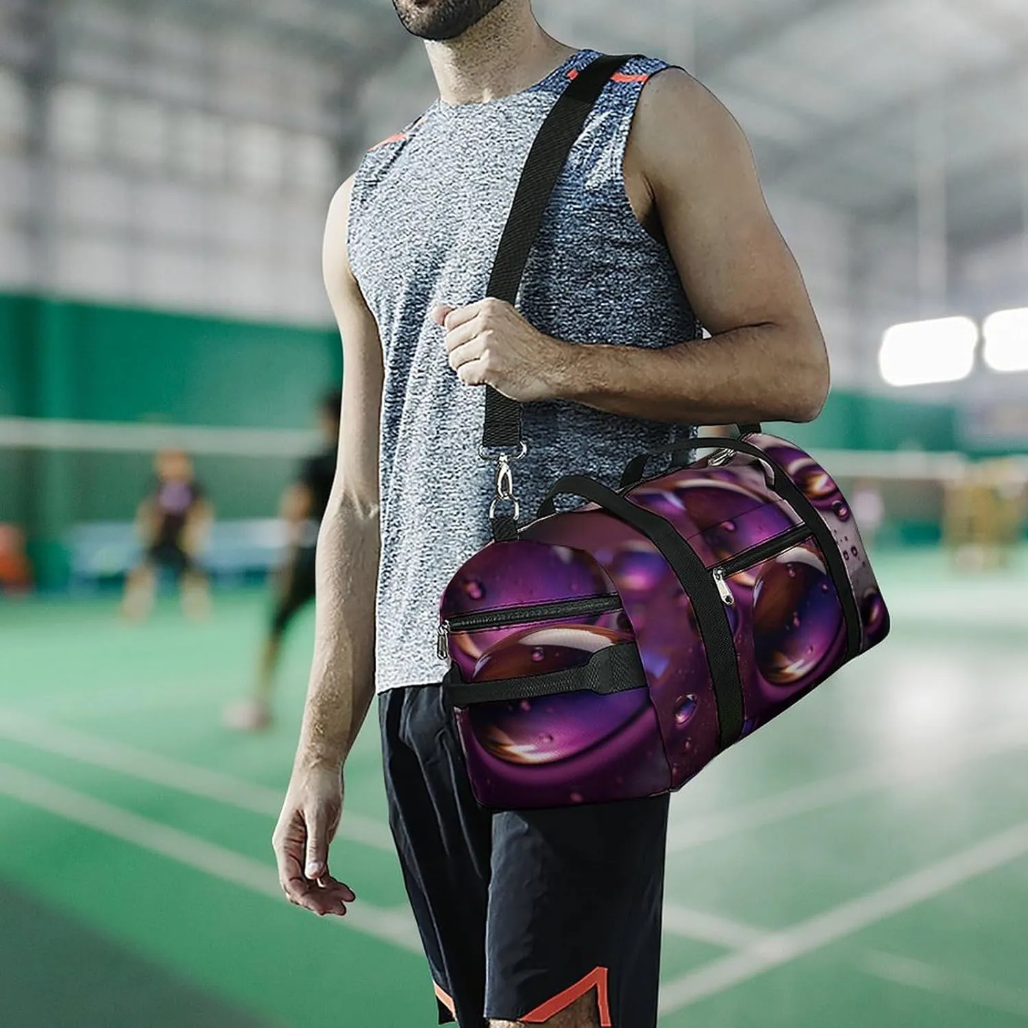 Gym Bag Purple Water Droplets Duffel Bag for Men Women Travel Overnight Bag with Shoe Compartment Workout Bags