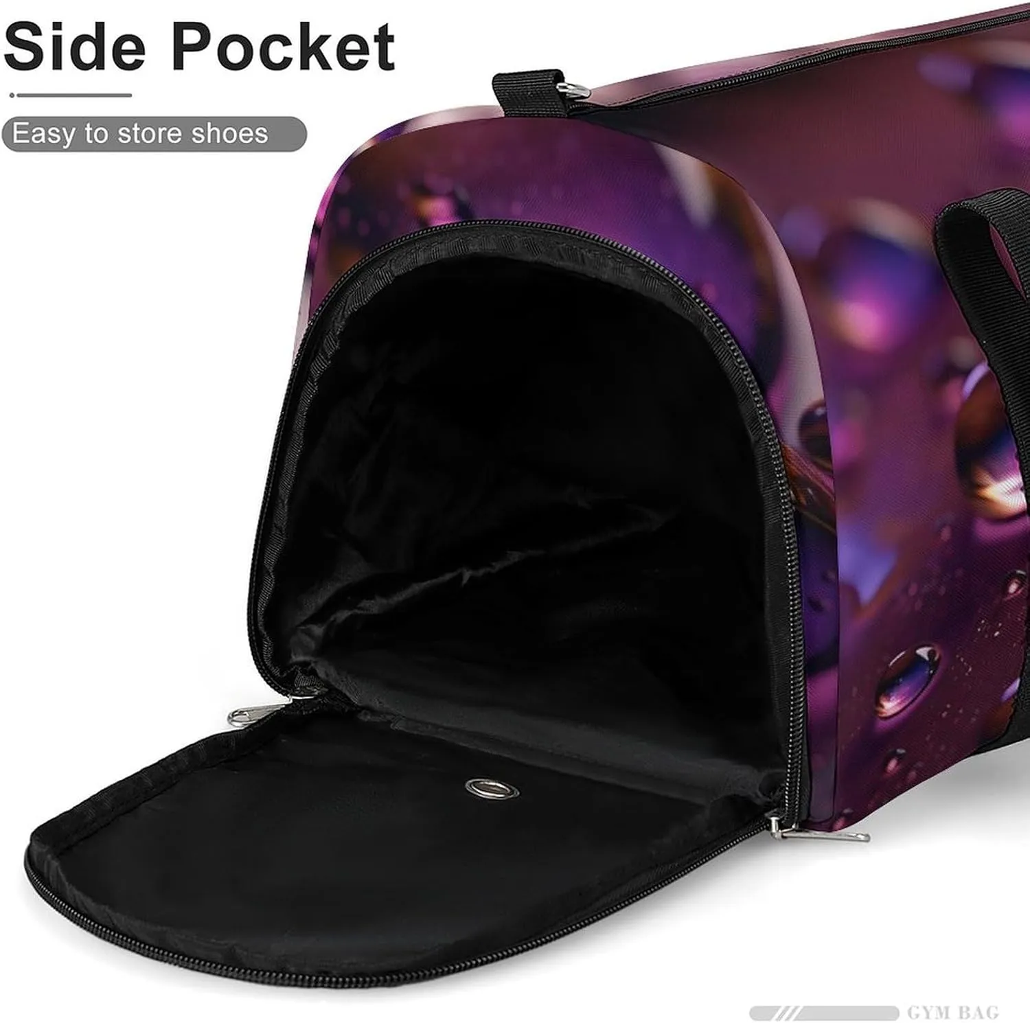 Gym Bag Purple Water Droplets Duffel Bag for Men Women Travel Overnight Bag with Shoe Compartment Workout Bags