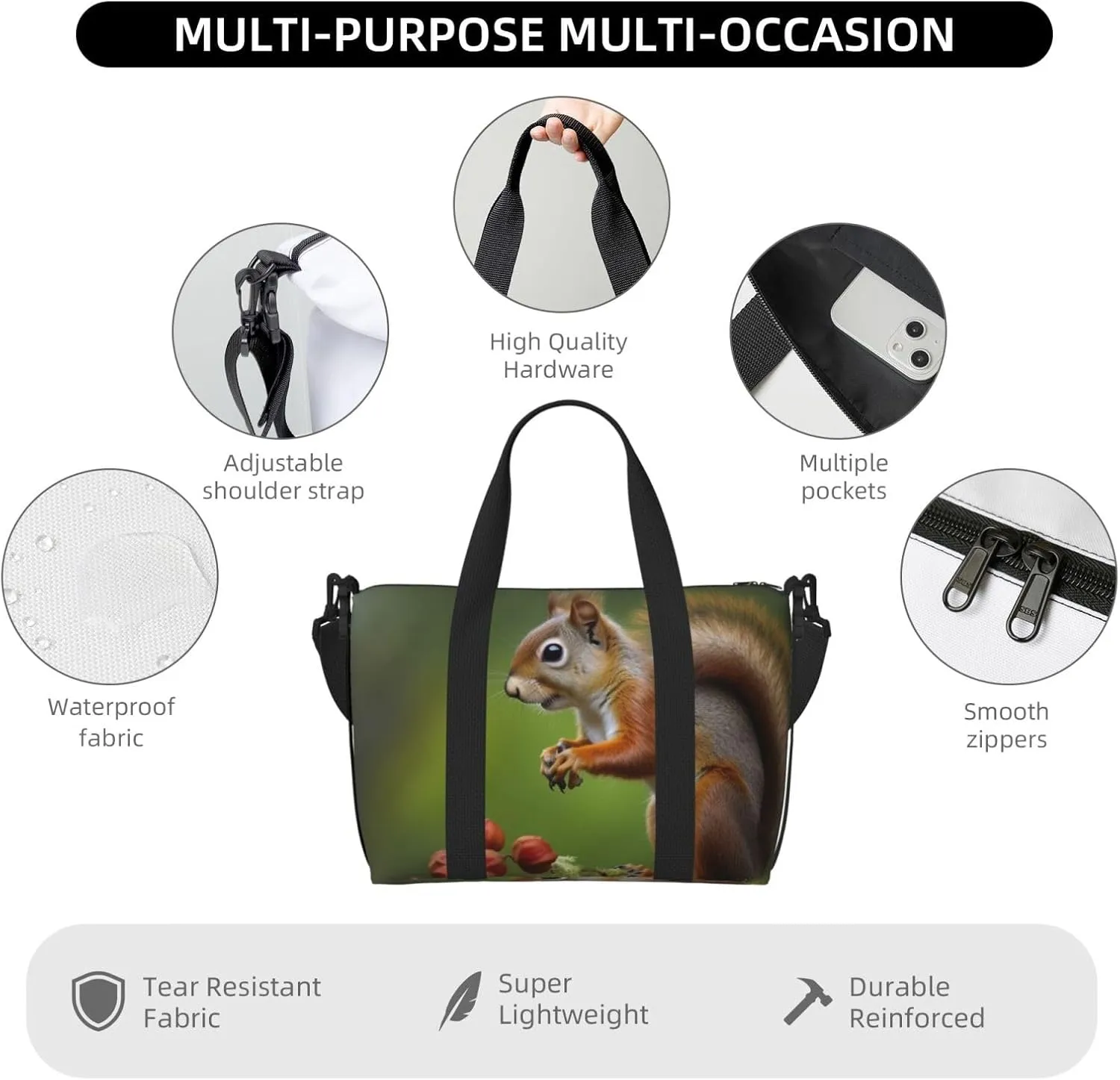Gym Bag squirrel Duffel Bag for Men Women Travel Overnight Bag with Shoe Compartment Workout Bags