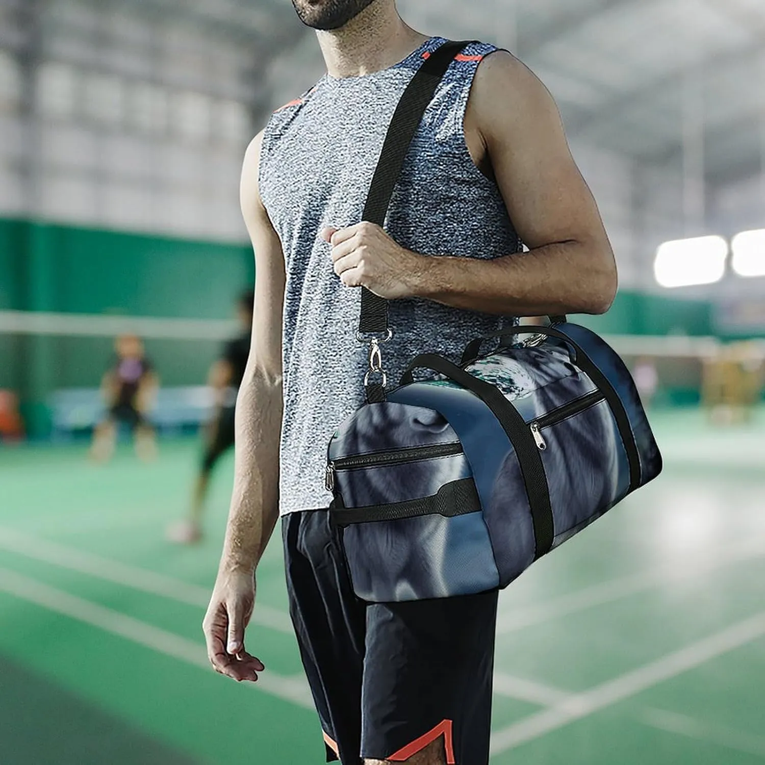 Gym Bag Wolf Under Moon Duffel Bag for Men Women Travel Overnight Bag with Shoe Compartment Workout Bags