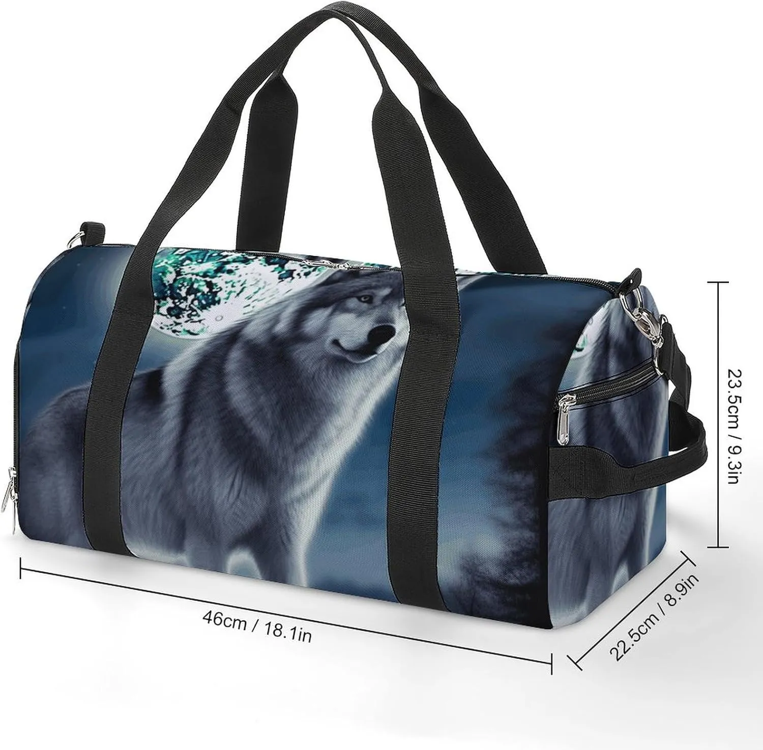 Gym Bag Wolf Under Moon Duffel Bag for Men Women Travel Overnight Bag with Shoe Compartment Workout Bags